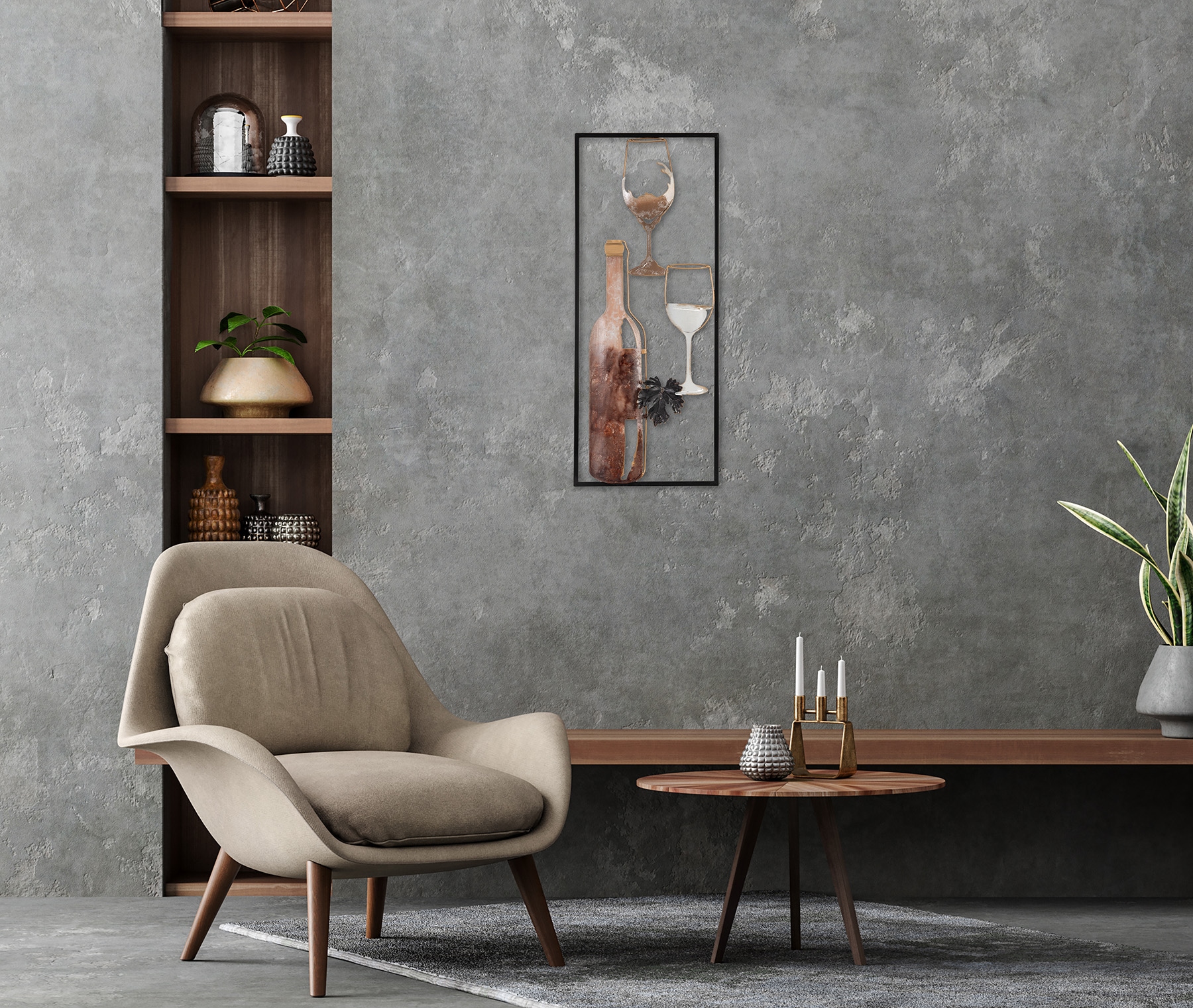 Bönninghoff Metallbild »WEINFLASCHE UND WEINGLÄSER 25x61 cm – Deko modern« Getränke | Wein | Wein Bilder Wanddekoration