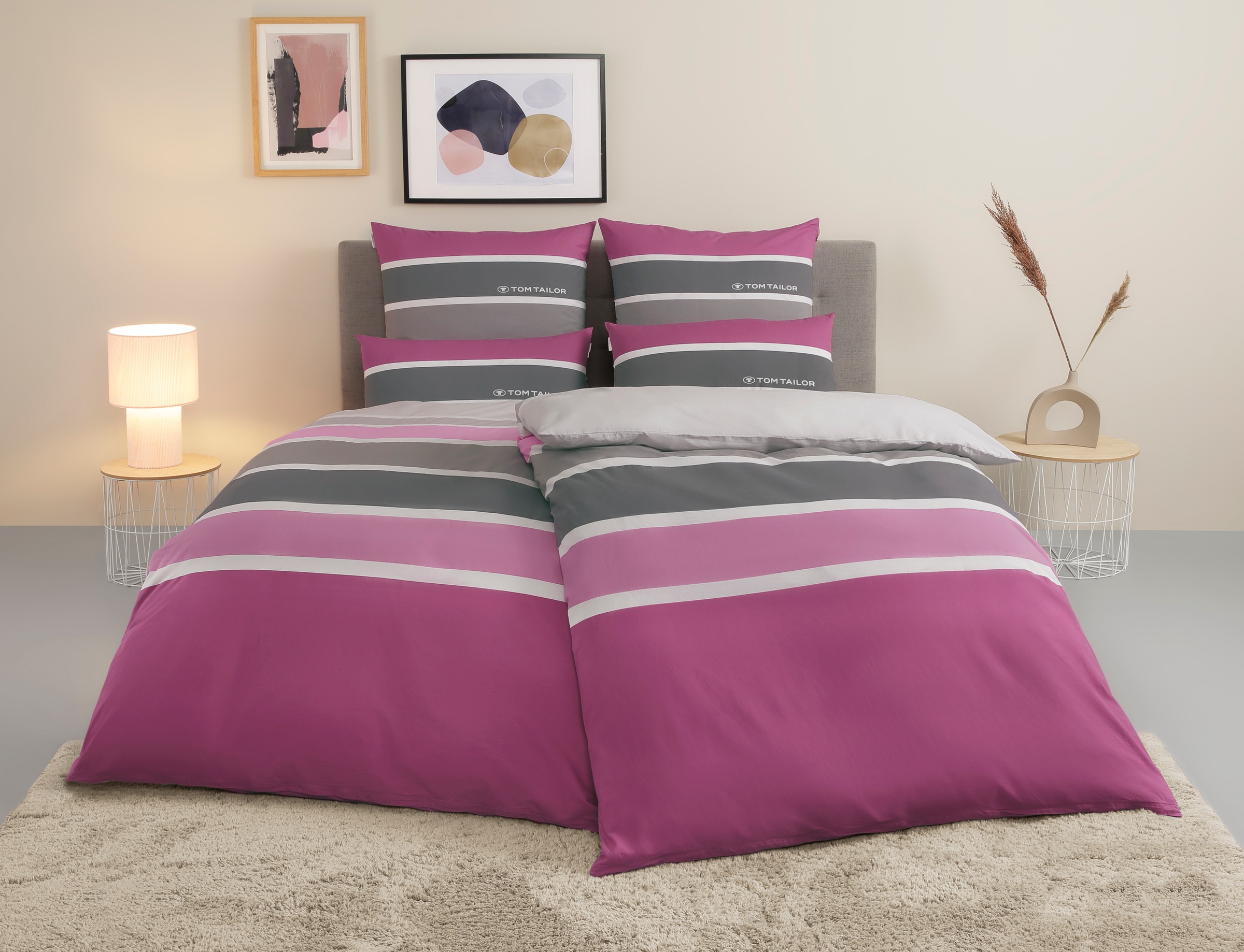 TOM TAILOR HOME Bettwäsche "Felix in Gr. 135x200 oder 155x220 cm" 3 mit GRATIS-Zugabe: Gästehandtuch (100% Baumwolle), mit Reißverschluss