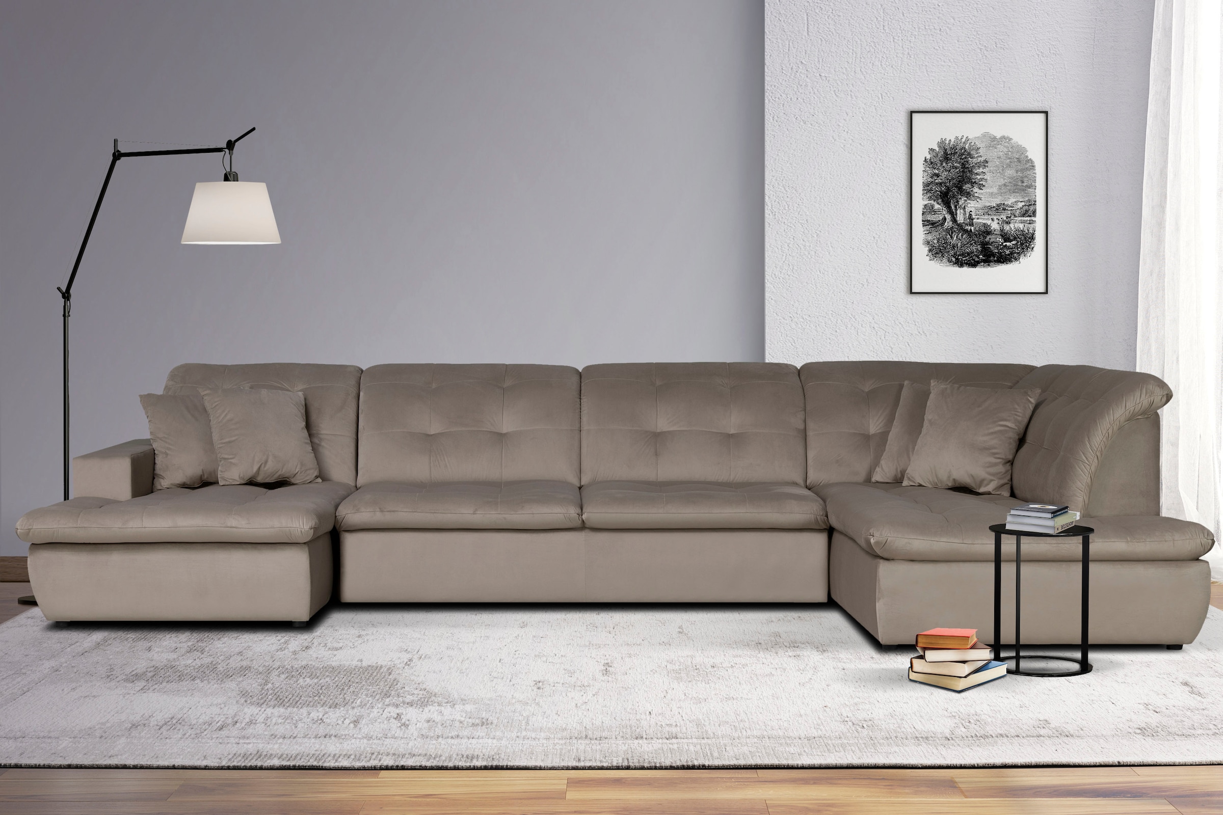 Home affaire Wohnlandschaft "BRISBANE NEU U-Form" mit feiner Steppung, Matten-Optik, incl. Zierkissen