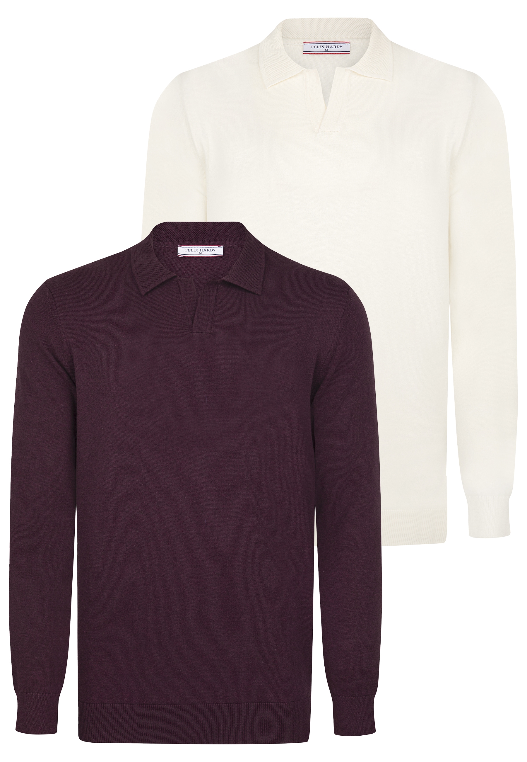 Felix Hardy Polo Collar Sweater Ecru-Bordeaux L 2-Pack