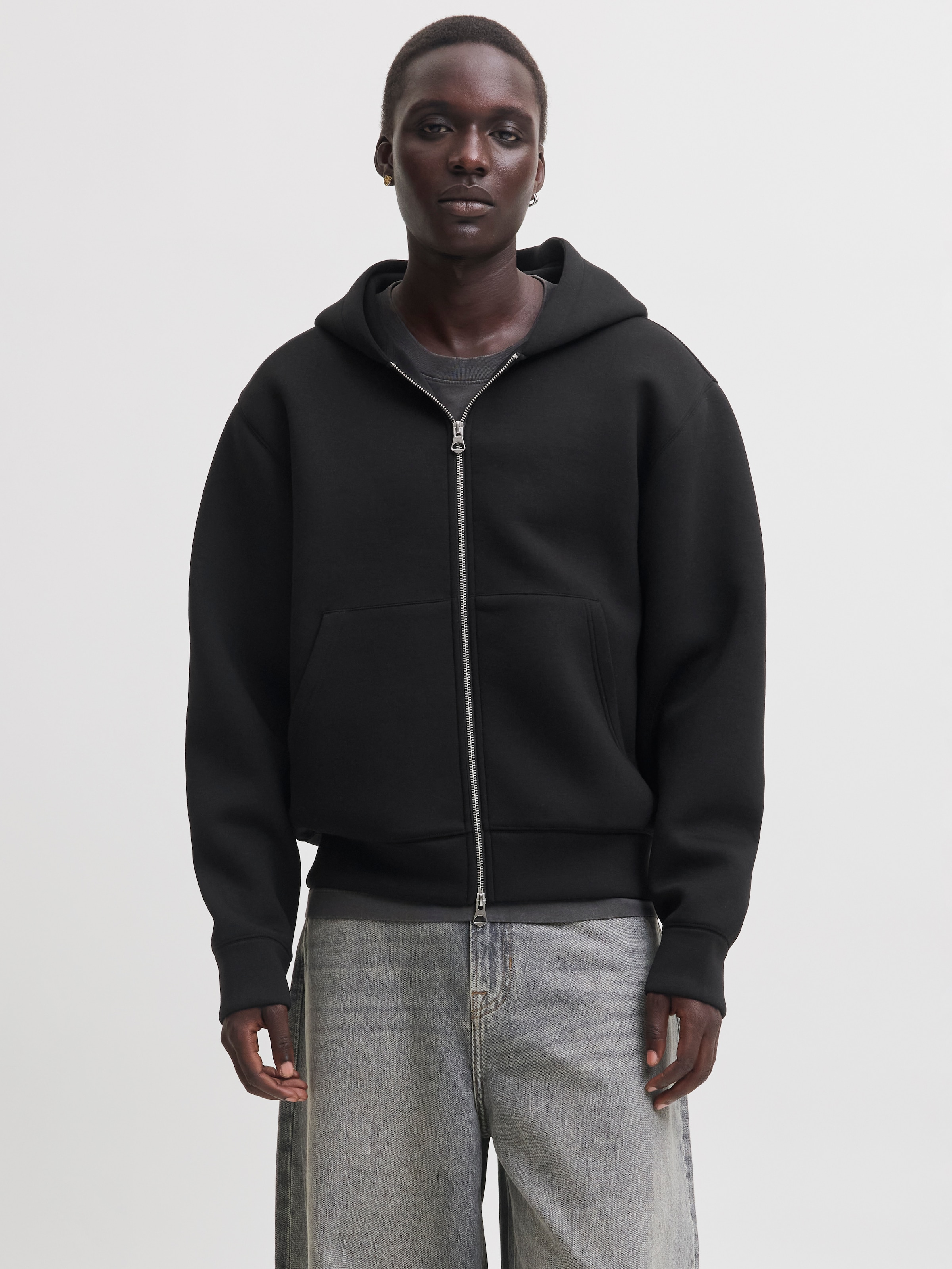 Jack & Jones Kapuzensweatjacke "JCOLEGACY SWEAT SCUBA ZIP HOOD NOOS" Materialmix, locker geschnitten