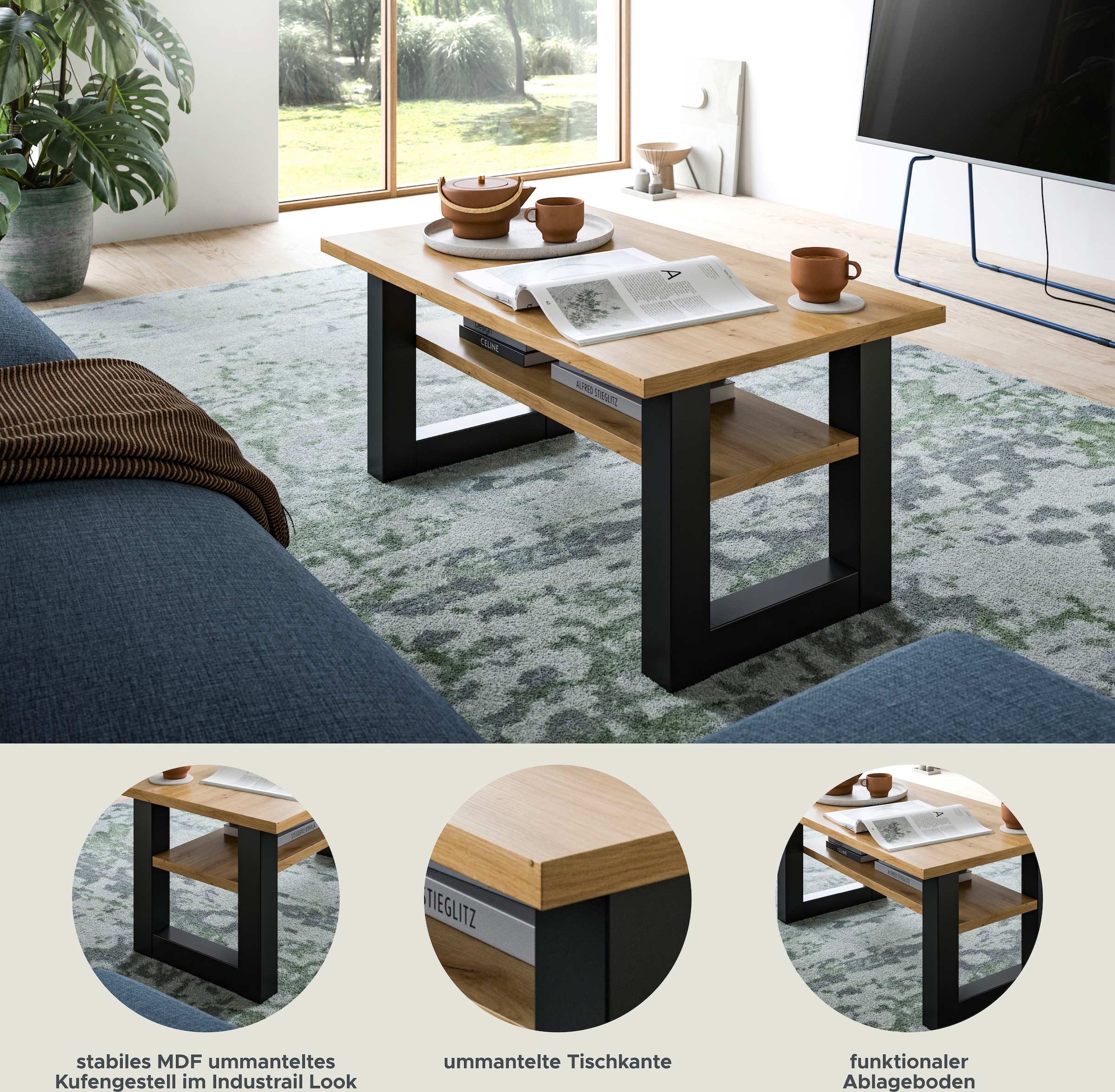 INOSIGN Couchtisch »Rail, Breite 90 cm, mit Ablageboden, inklusive Kufengestell«, Wohnzimmertisch, Beistelltisch