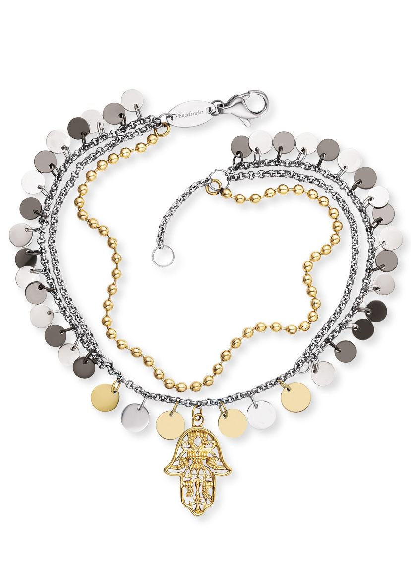 Bracciale Engelsrufer Donna Boho Con Mano Di Fatima – Argento Sterling Bicolore Con Elementi Oro E Nero, Regolabile, Senza Nichel