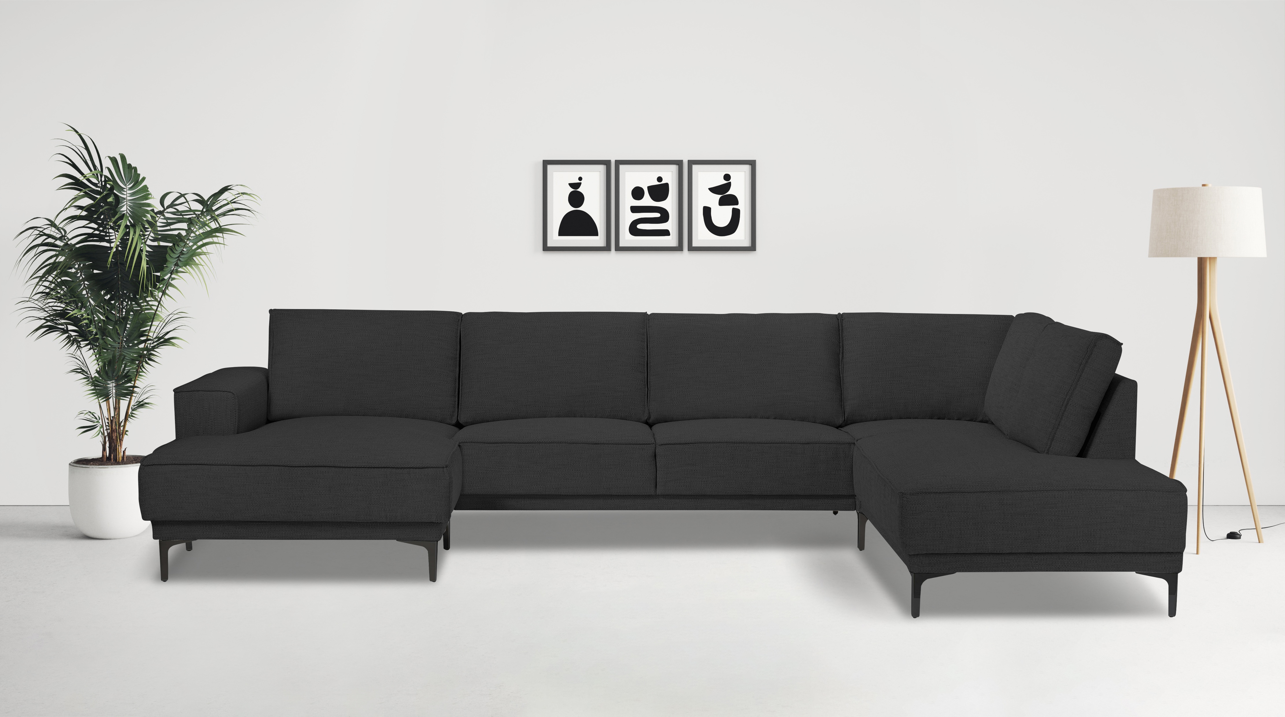 OTTO home Wohnlandschaft "OLAND Flachgewebe U-Form, XXL, B: 345 cm, Skandi-Design" U-Form, 345 cm, Wellenunterfederung, Skandi-Design, Metallfüße