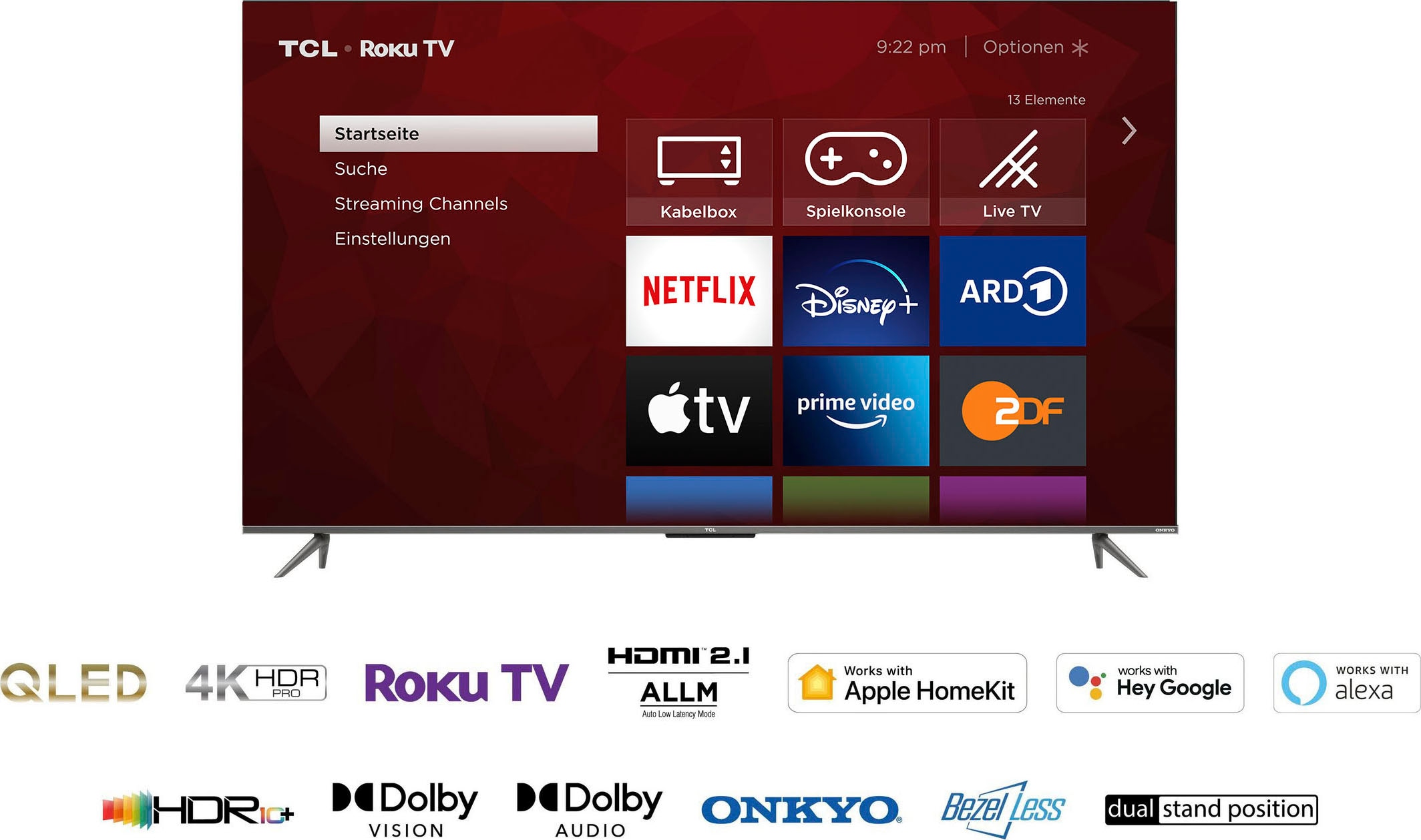TCL QLED-Fernseher, 127 cm/50 Zoll, 4K Ultra HD, Smart-TV, HDR Pro, HDR10+, Dolby Vision, Game Master, HDMI 2.1, ONKYO Sound