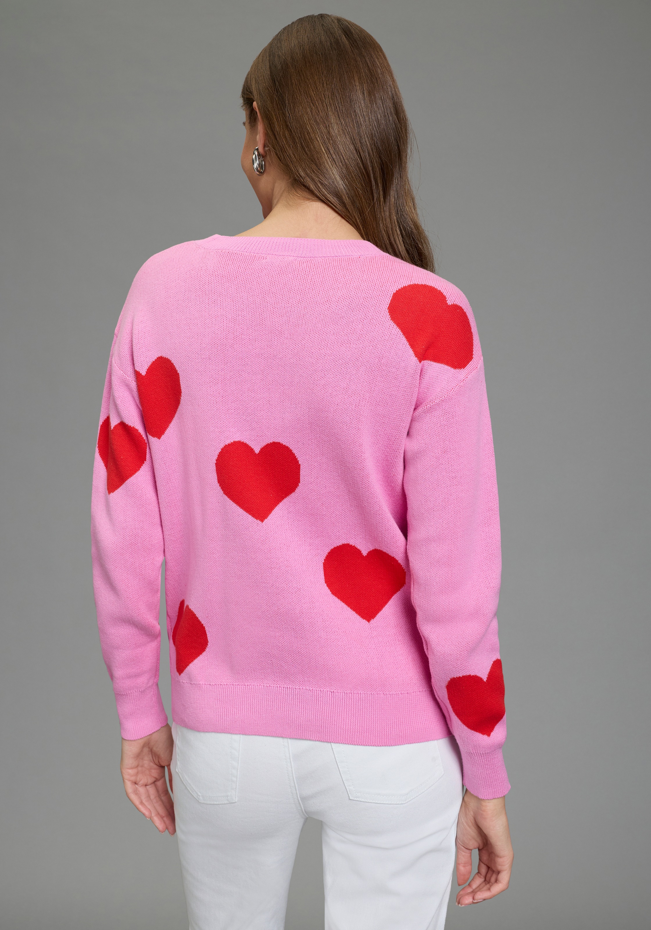 Laura Scott Jacquardpullover aus Baumwolle mit Herzmuster günstig online kaufen