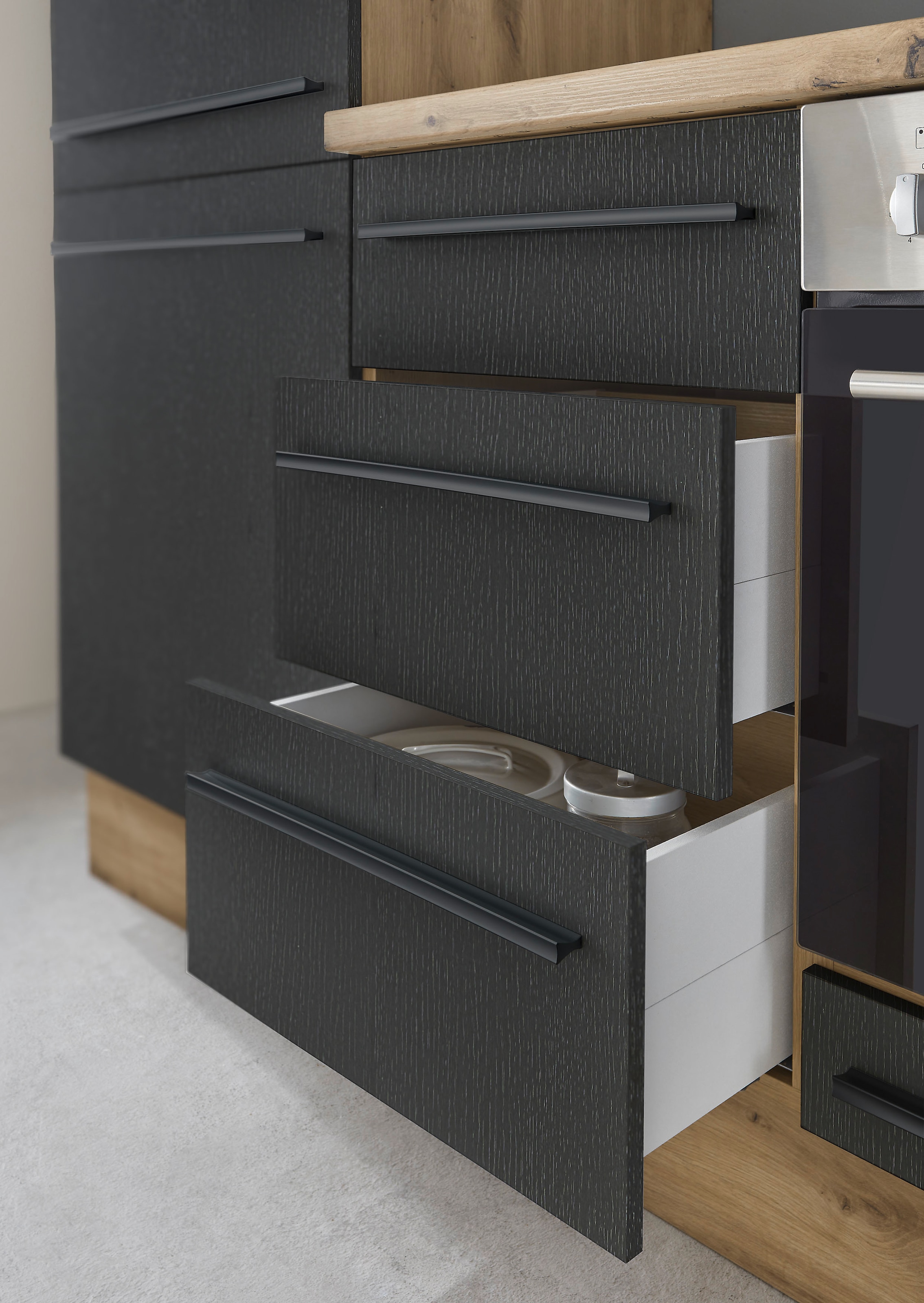 KOCHSTATION Küchenzeile »KS-Florida mit 38mm starker Arbeitsplatte«, Breite 270 cm, wahlweise mit E-Geräten, Soft-Close-Funktion