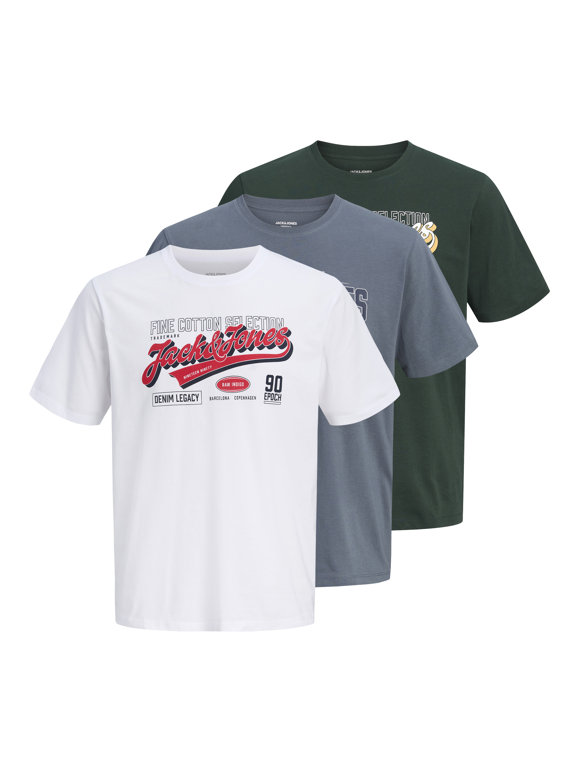 Jack & Jones "JJELOGO TEE SS O-NECK 2 COL AW26 3PK MP" Packung, 3 aus Baumwolle, mit geradem Abschluss