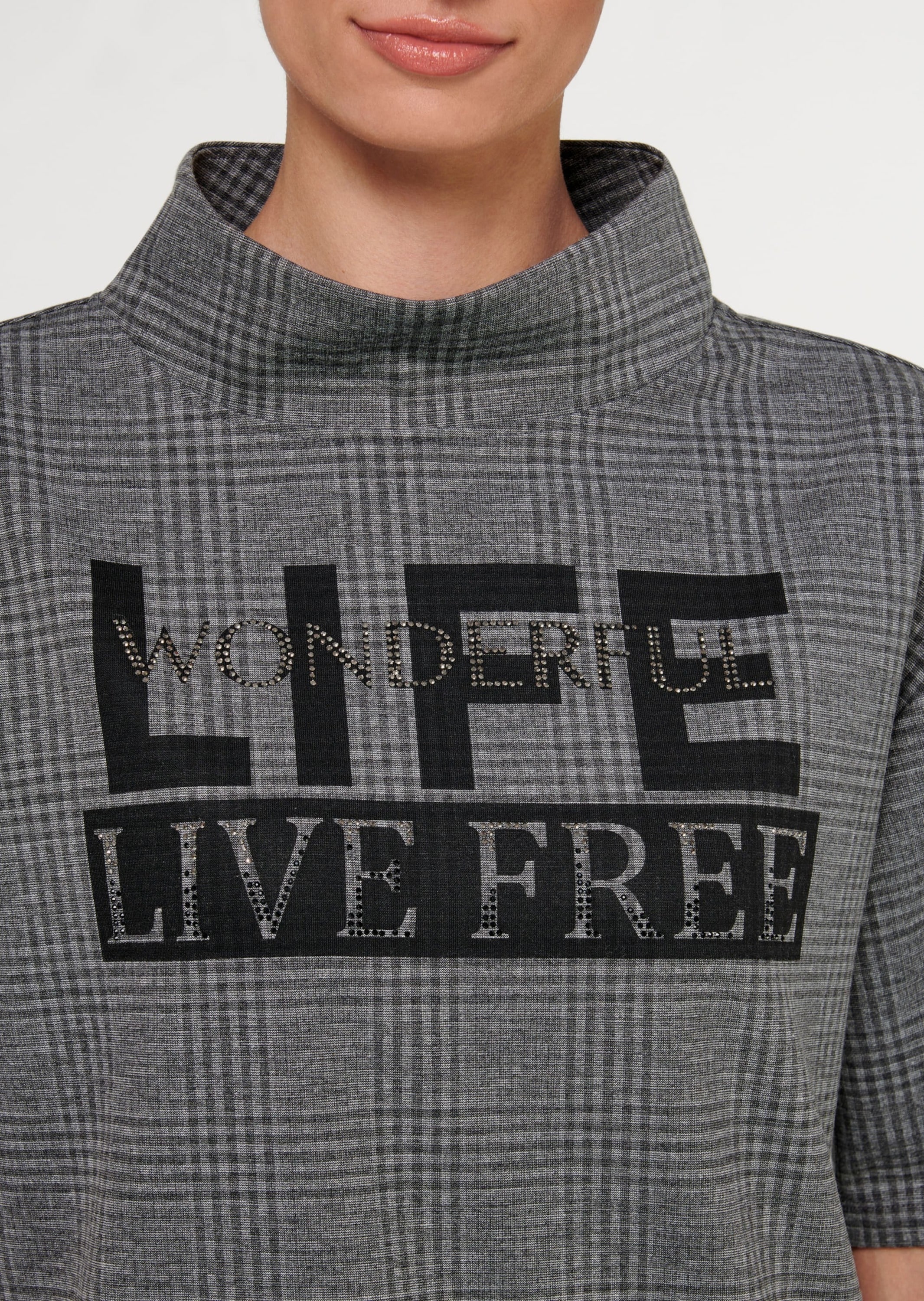 MADELEINE Kurzarmshirt »Sweatshirt Halbarm-Sweatshirt mit Print und Ziersteinen«