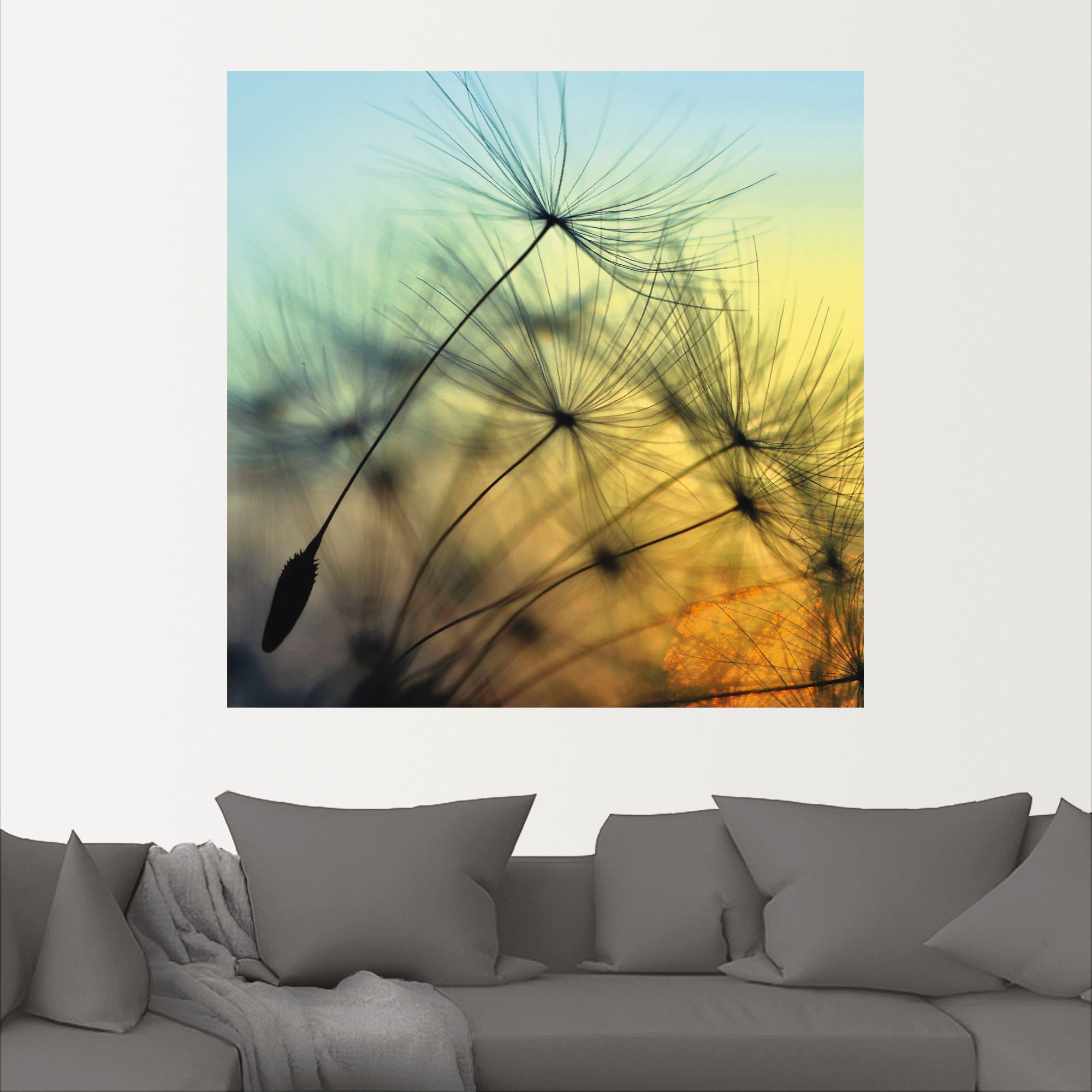 Artland Wandbild »Goldener Sonnenuntergang und Pusteblumen«, Blumen, (1 St.), als Alubild, Outdoorbild, Leinwandbild, Poster, Wandaufkleber