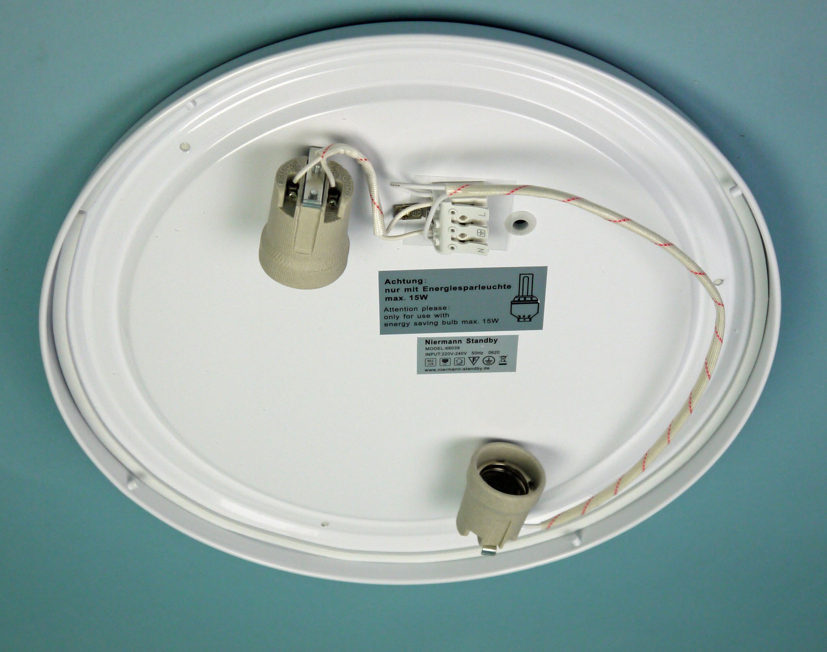 niermann Deckenleuchte, 2 flammig, Leuchtmittel E27 | ohne Leuchtmittel, Deckenschale Kunststoff, opal weiß 39 cm