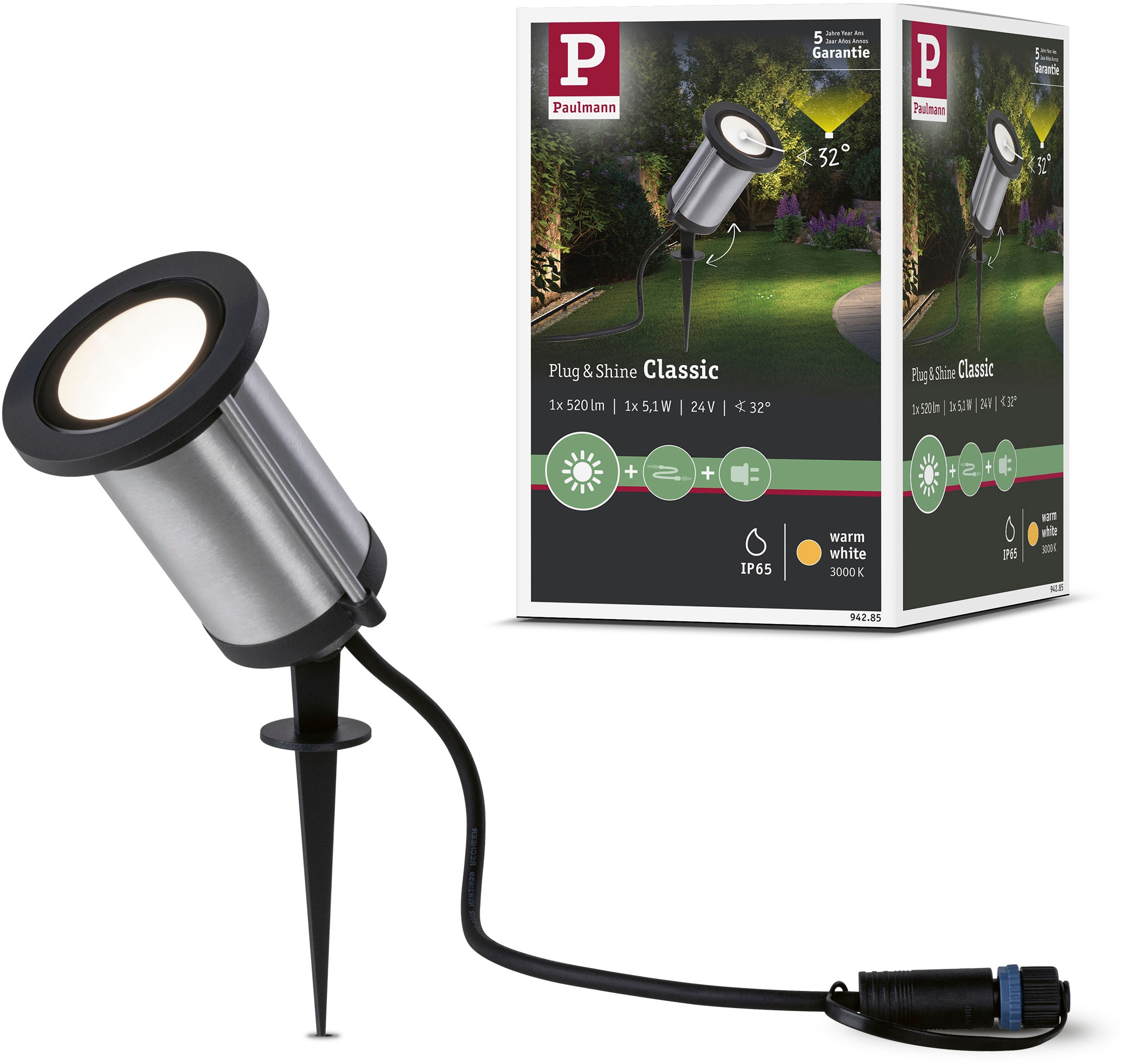 Paulmann LED Gartenstrahler "Plug & Shine", 1 flammig, Leuchtmittel LED-Modul  LED fest integriert, LED-Modul, 3000K 24V