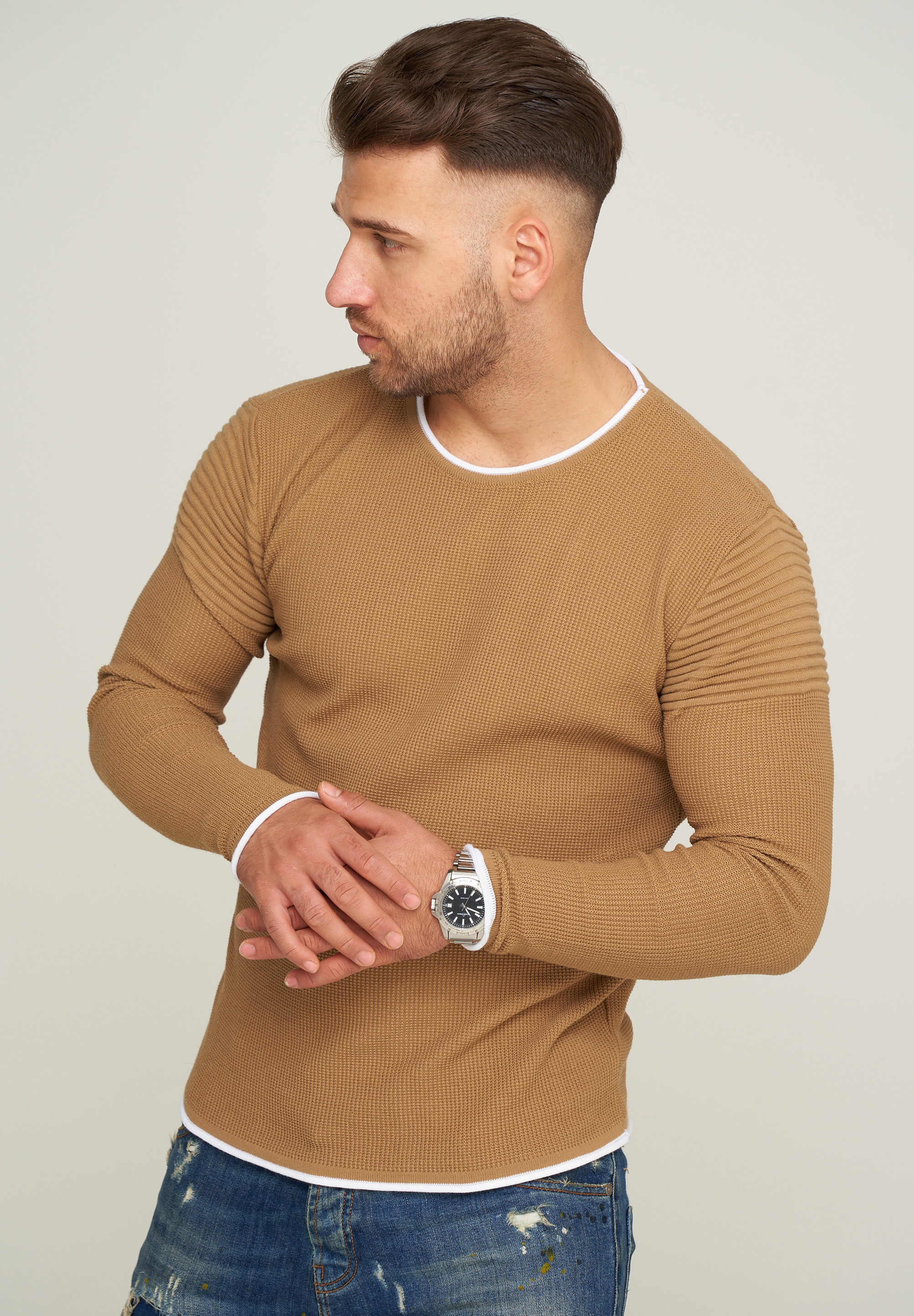 behype Strickpullover »MKLAYER57«, in trendiger Layer-Optik