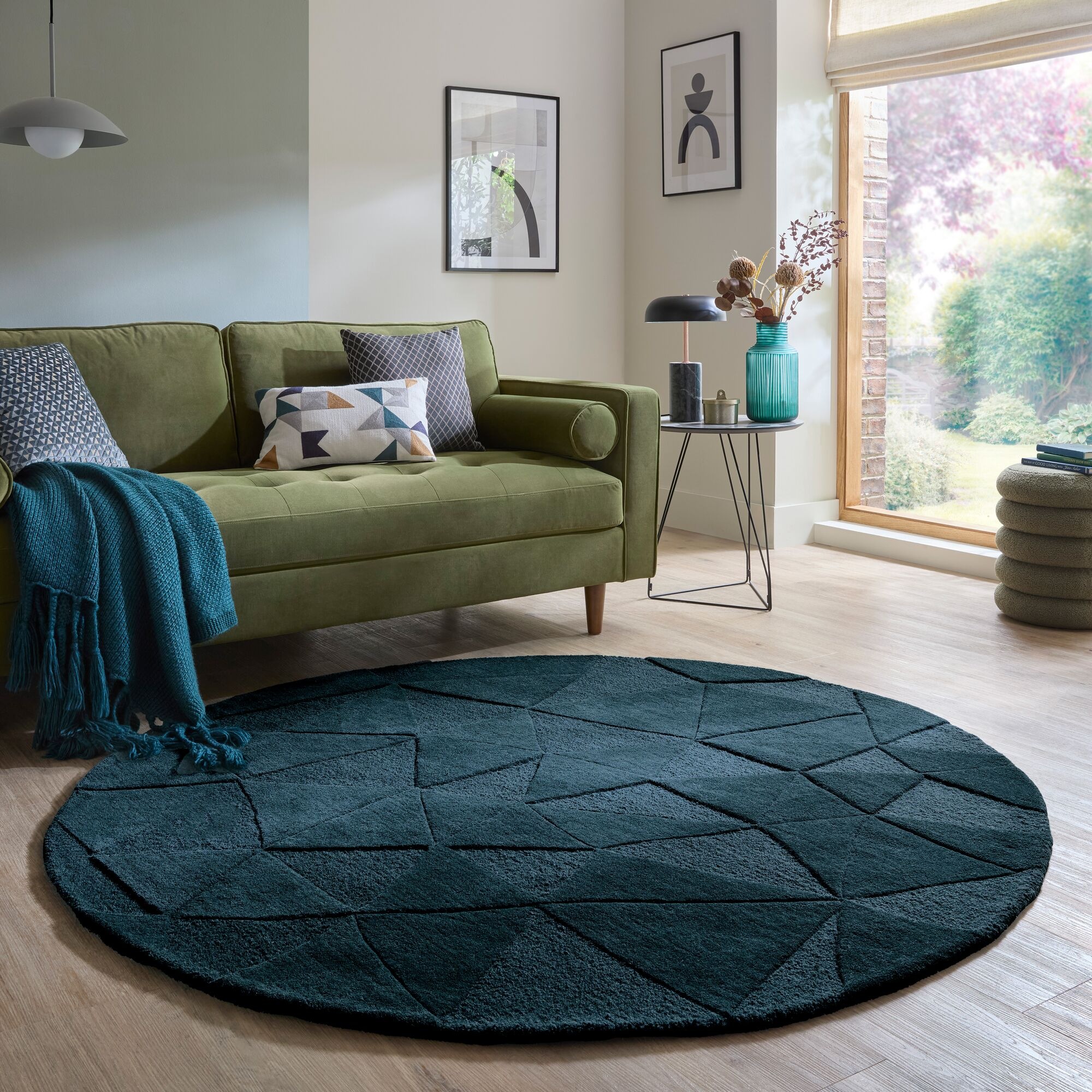 FLAIR RUGS Teppich "SHARD" rund 10 mm Höhe Hoch-Tief Effekt, Handgearbeitet, 100 % Wollflor