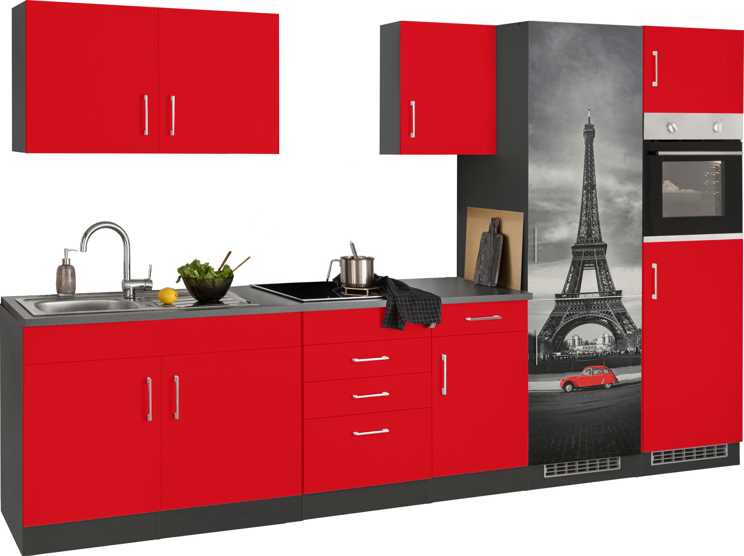 KOCHSTATION Küchenzeile »KS-Paris – Küchen mit einzigartigen Fotomotiven auf den Fronten« ohne E-Geräte, Breite 330 cm