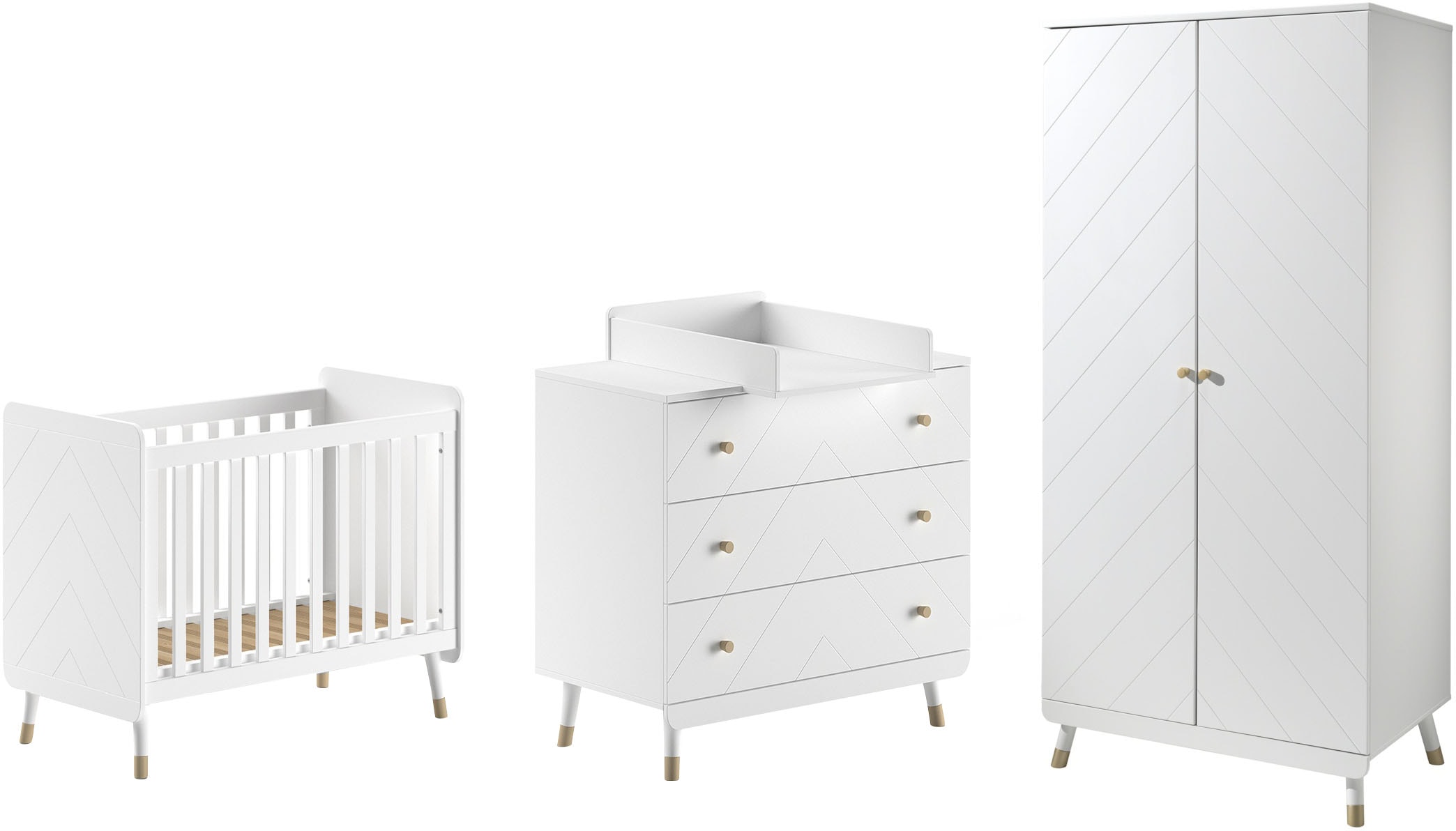 Vipack Babymöbel-Set, (Made in Europe), 4- tlg. bietet alles für Ihr Kinderzimmer, Ausf. satin weiß lackiert