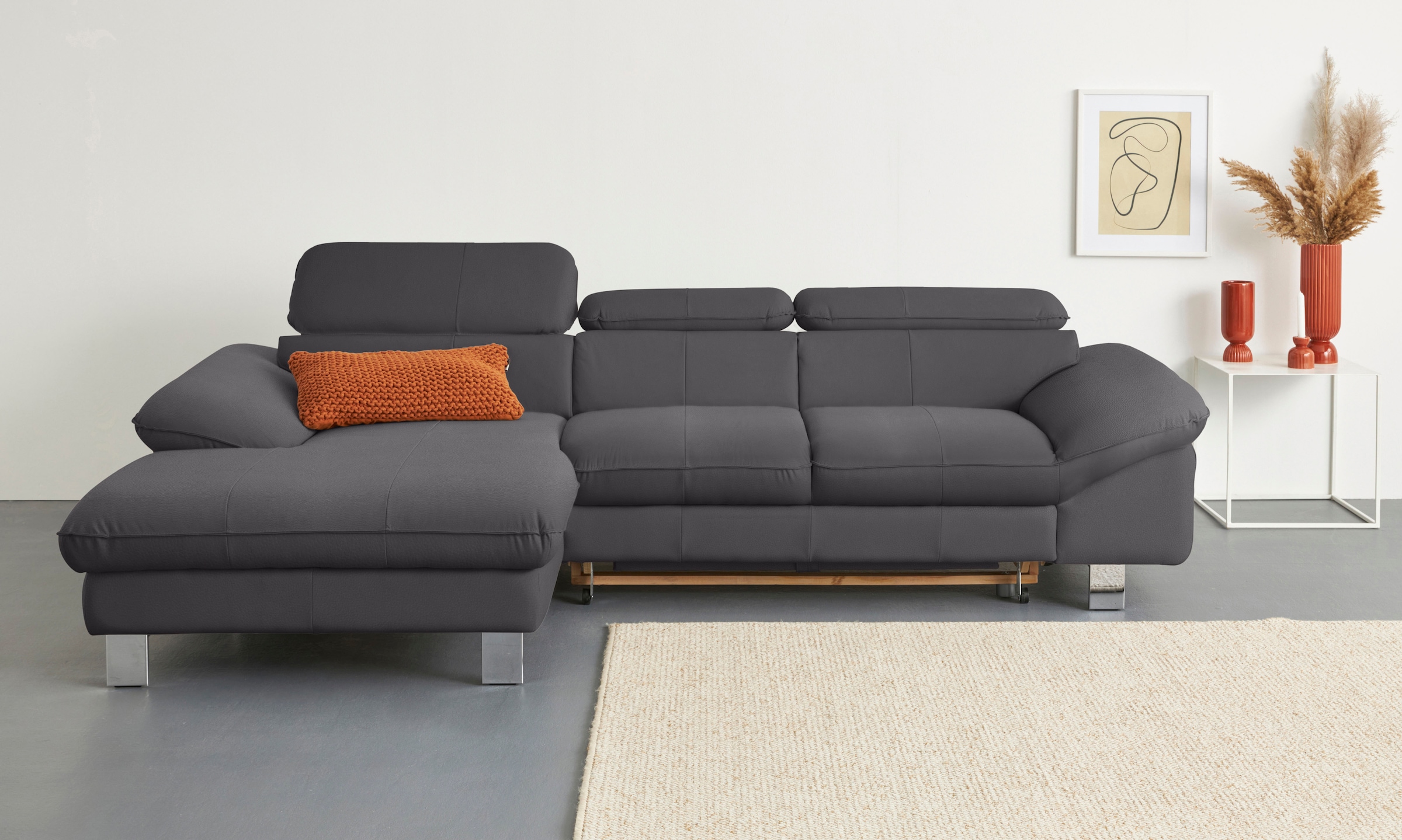 COTTA Ecksofa "Driver L-Form, B:268 cm, moderne Couch mit Wellenunterfederung" Kopfteilverstellung, optional Schlaffunktion & Bettkasten