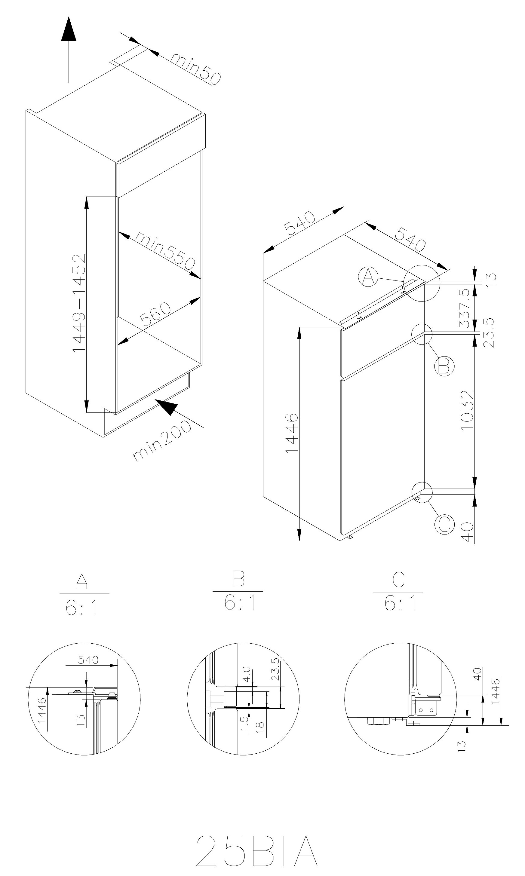 Candy Einbaukühlschrank »CFBD 2450/5E«, CFBD 2450/5E, 144,6 cm hoch, 54 cm  breit auf Raten | BAUR
