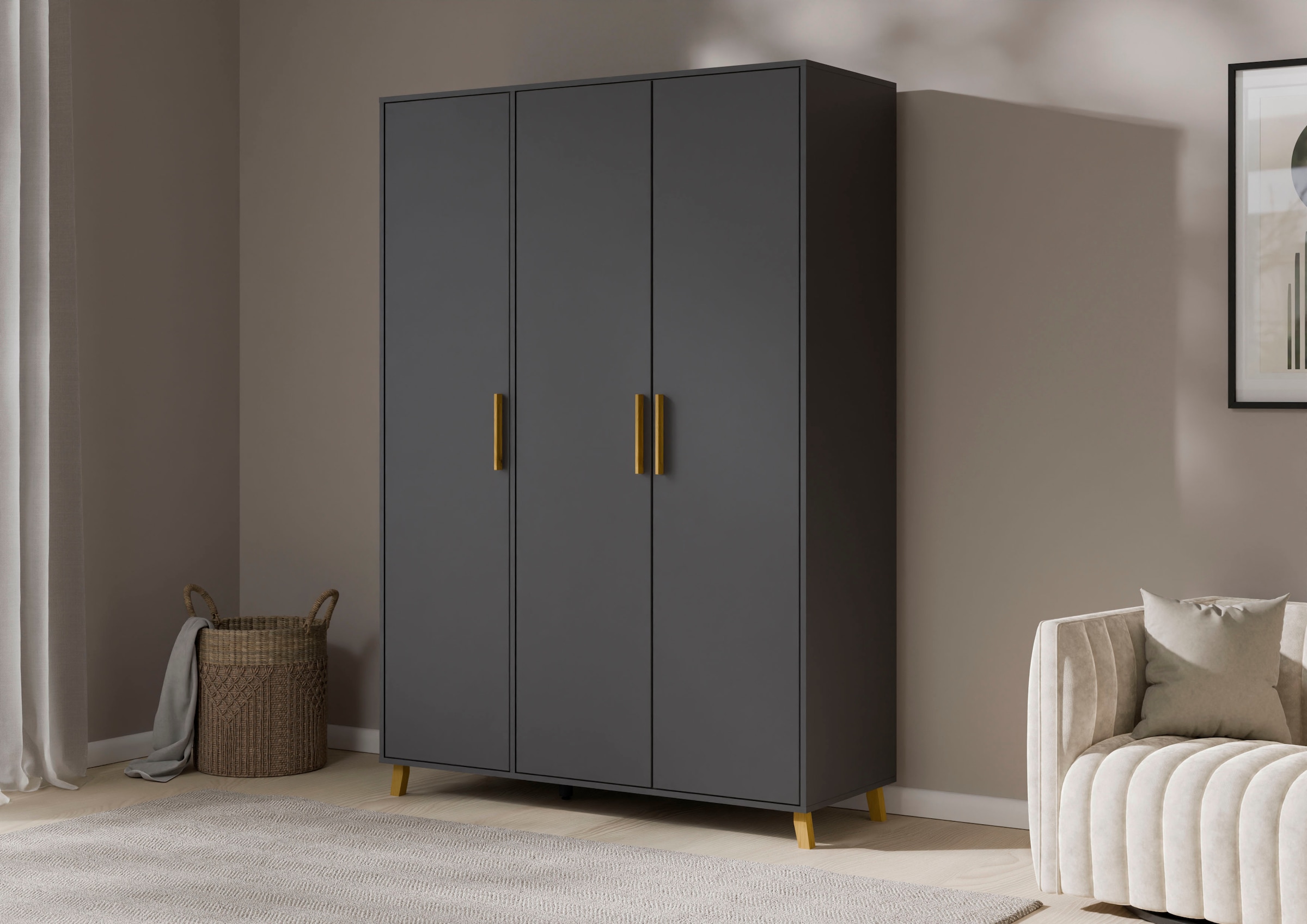 rauch Drehtürenschrank »Kleiderschrank Schrank Garderobe Wäscheschrank SHINJO«, (in 3 verschiedenen Ausstattungen BASIC/CLASSIC/PREMIUM), Griffe und Füße aus Massivholz, viel Stauraum MADE IN GERMANY