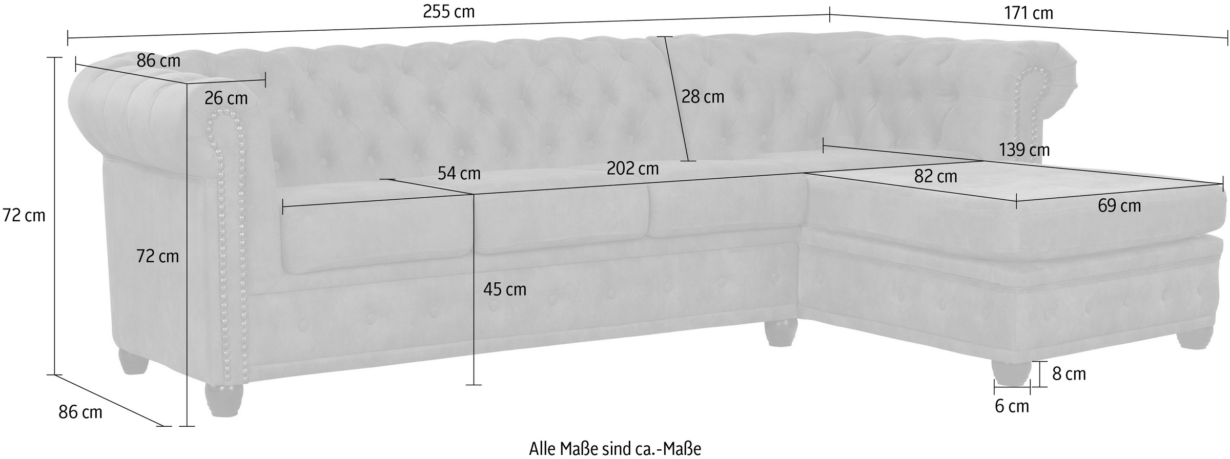 Home affaire Chesterfield-Sofa »Rysum L-Form«, Chesterfield-Optik mit Ottomanen-Abschluß
