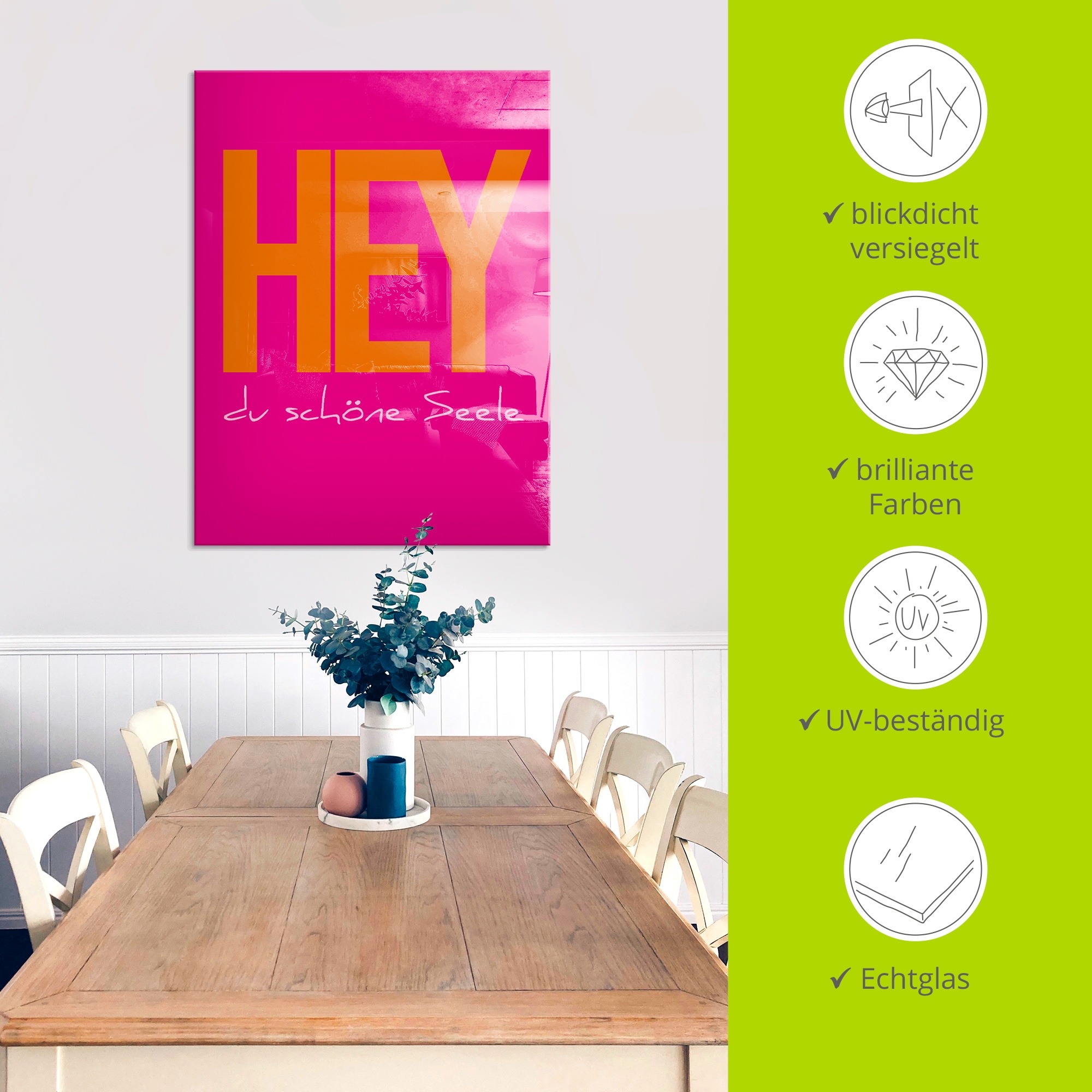 Artland Glasbild »Hey du schöne Seele« Sprüche & Texte 1 Stk. tlg. in verschiedenen Größen