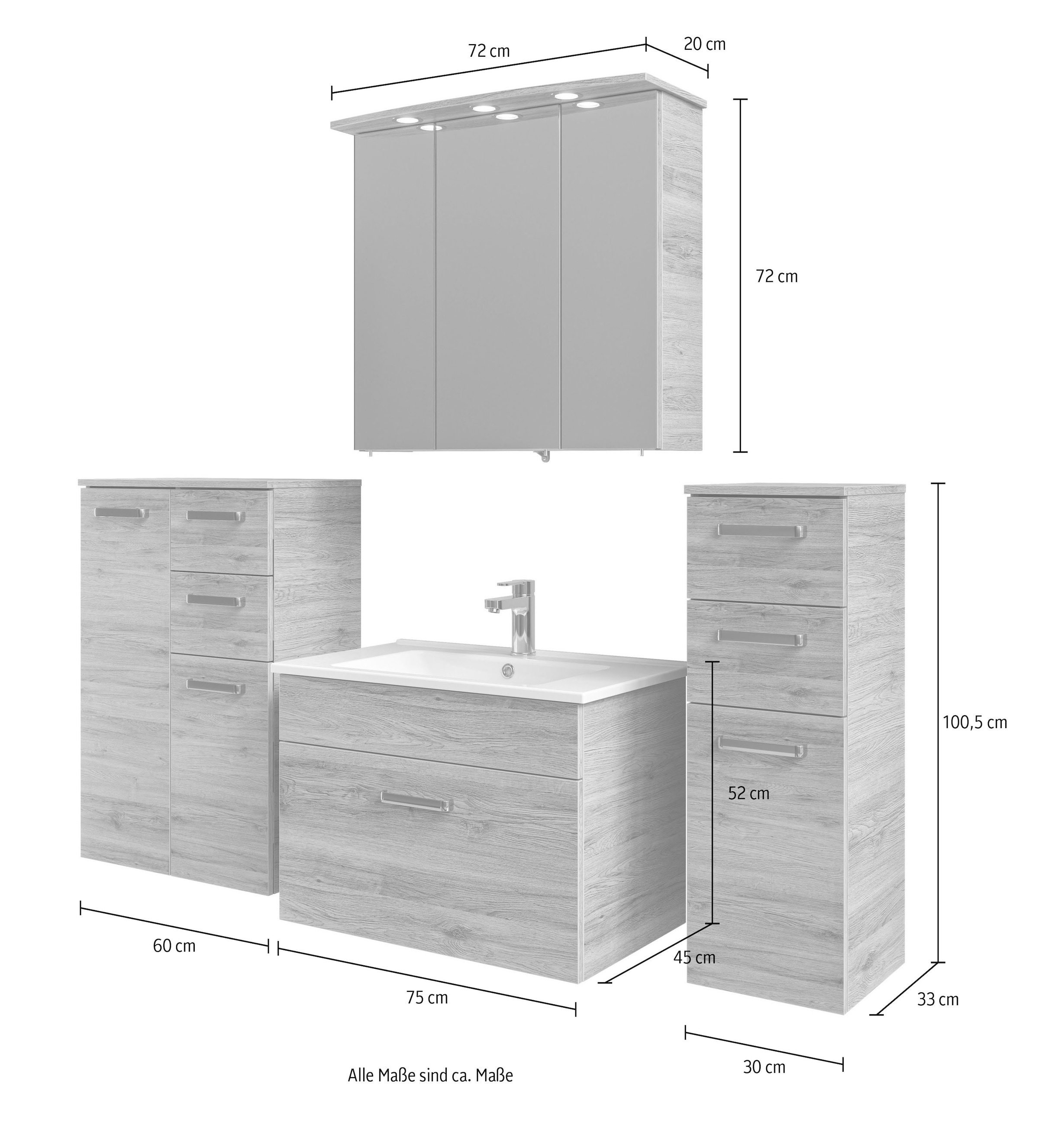 Saphir Badmöbel-Set »5-teilig, mit Spiegelschrank« Set, 5 Stk. tlg.