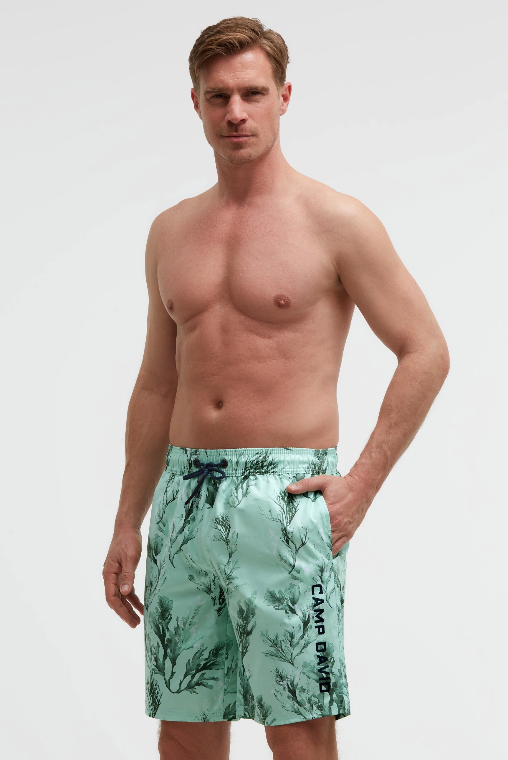 Badeshorts CAMP DAVID, Gr. S, Normalgrößen, light mint, Elasthan, Polyamid, Polyester, bedruckt, Badehosen Badeshorts, mit Einschubtaschen & einer Gesäßtasche