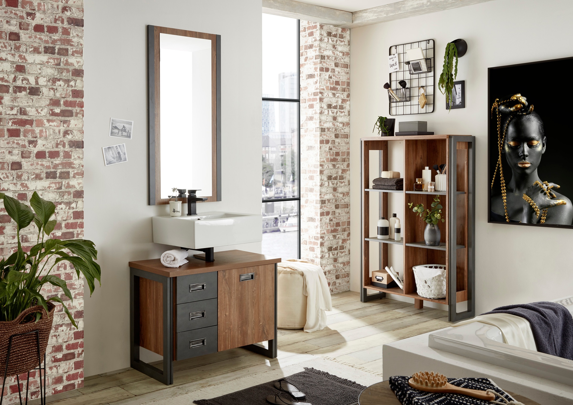 Home affaire Badmöbel-Set "Detroit, Bad im Industrialdesign, 3-teiliges Bad günstig online kaufen