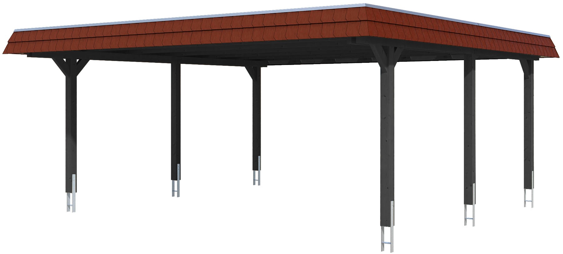 Doppelcarport SKANHOLZanthrazit, rote blende, Carports, "Wendland"