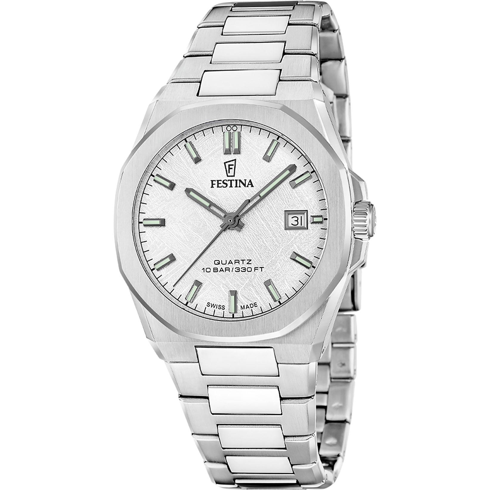 Festina Quarzuhr »Classic Steel« Armbanduhr, Herrenuhr, Swiss Made, Edelstahlarmband, analog, Tag
