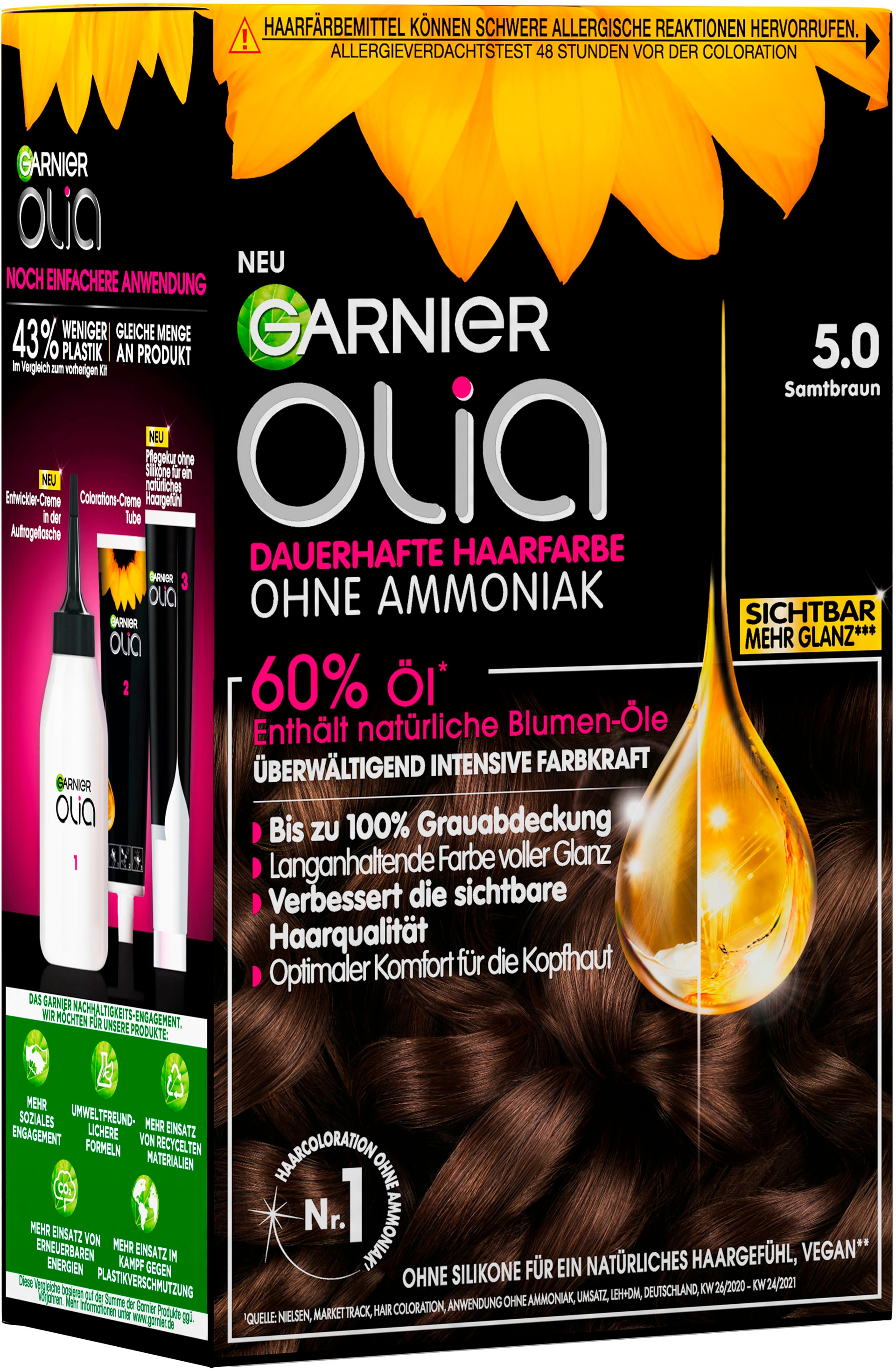 GARNIER Coloration »Garnier Olia dauerhafte Haarfarbe«, (Set, 3 tlg.), Ölbasis