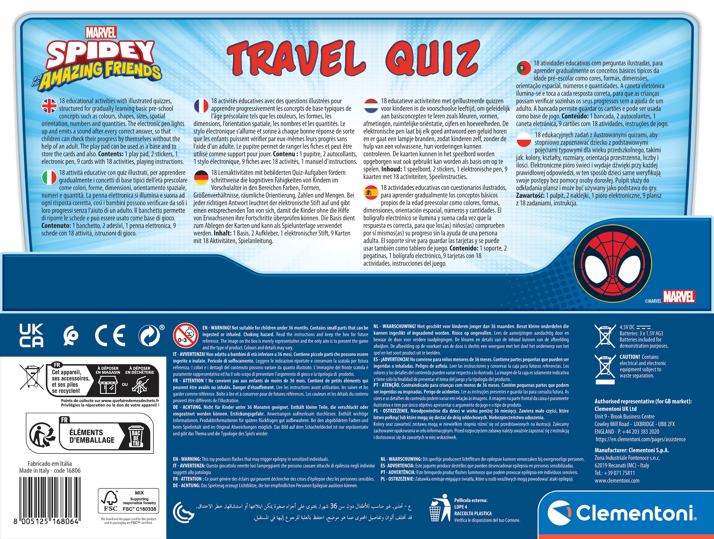 Clementoni® Spiel »Spidey und seine Superfreunde, E-Lektor Quiz Travel«, Made in Europe