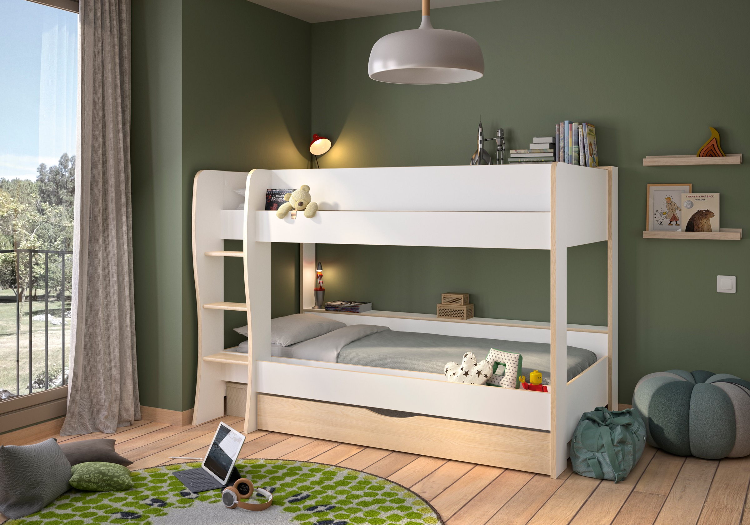 Gami Kinderbett "ROOMY", Hochbett mit zwei Liegeflächen und Bettkasten günstig online kaufen