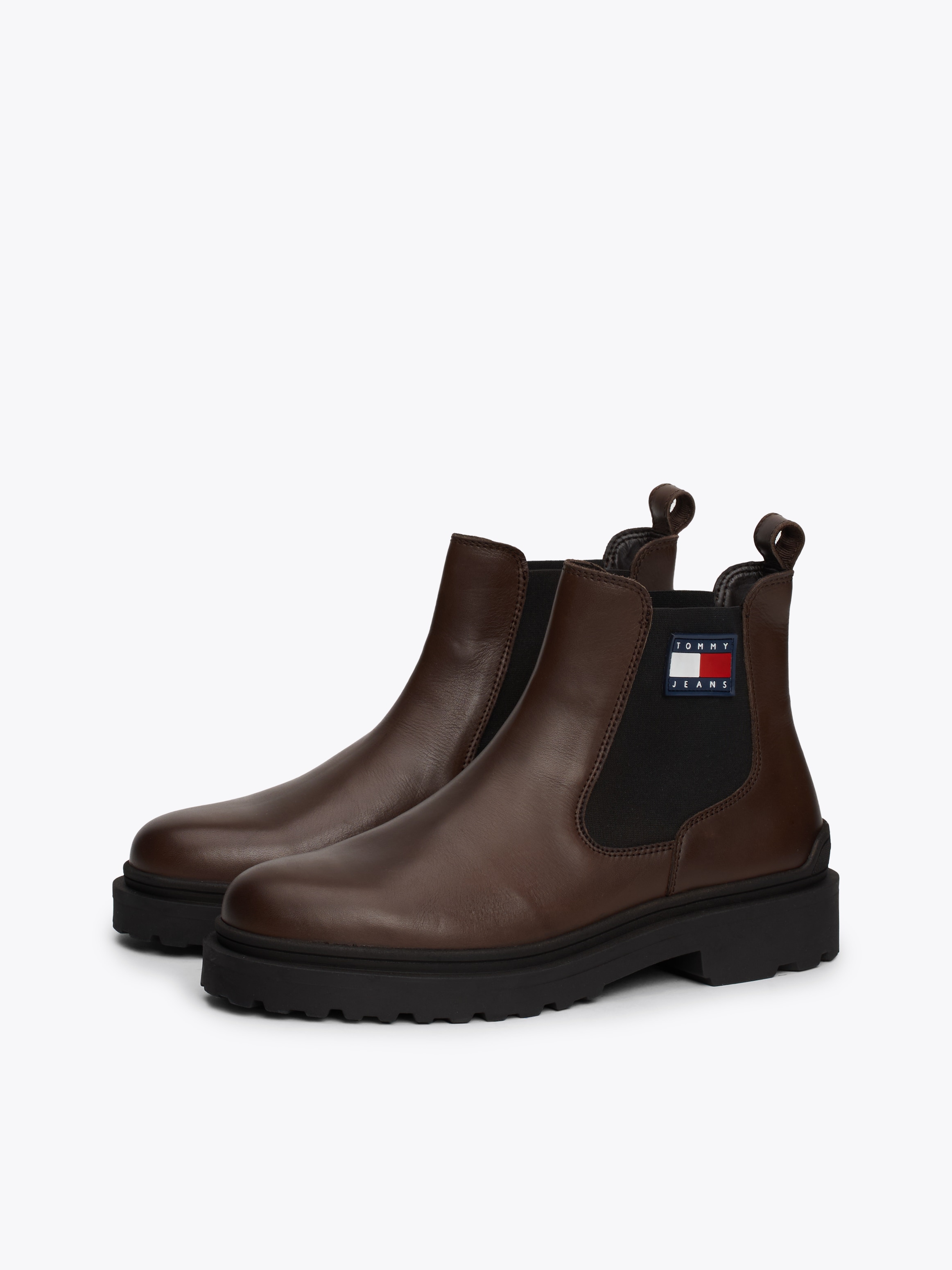 Tommy Jeans Chelseaboots "TJM LEATHER CHELSEA BOOT", Blockabsatz, Businessmode, Schlupfboots, Stiefelette, Weite G