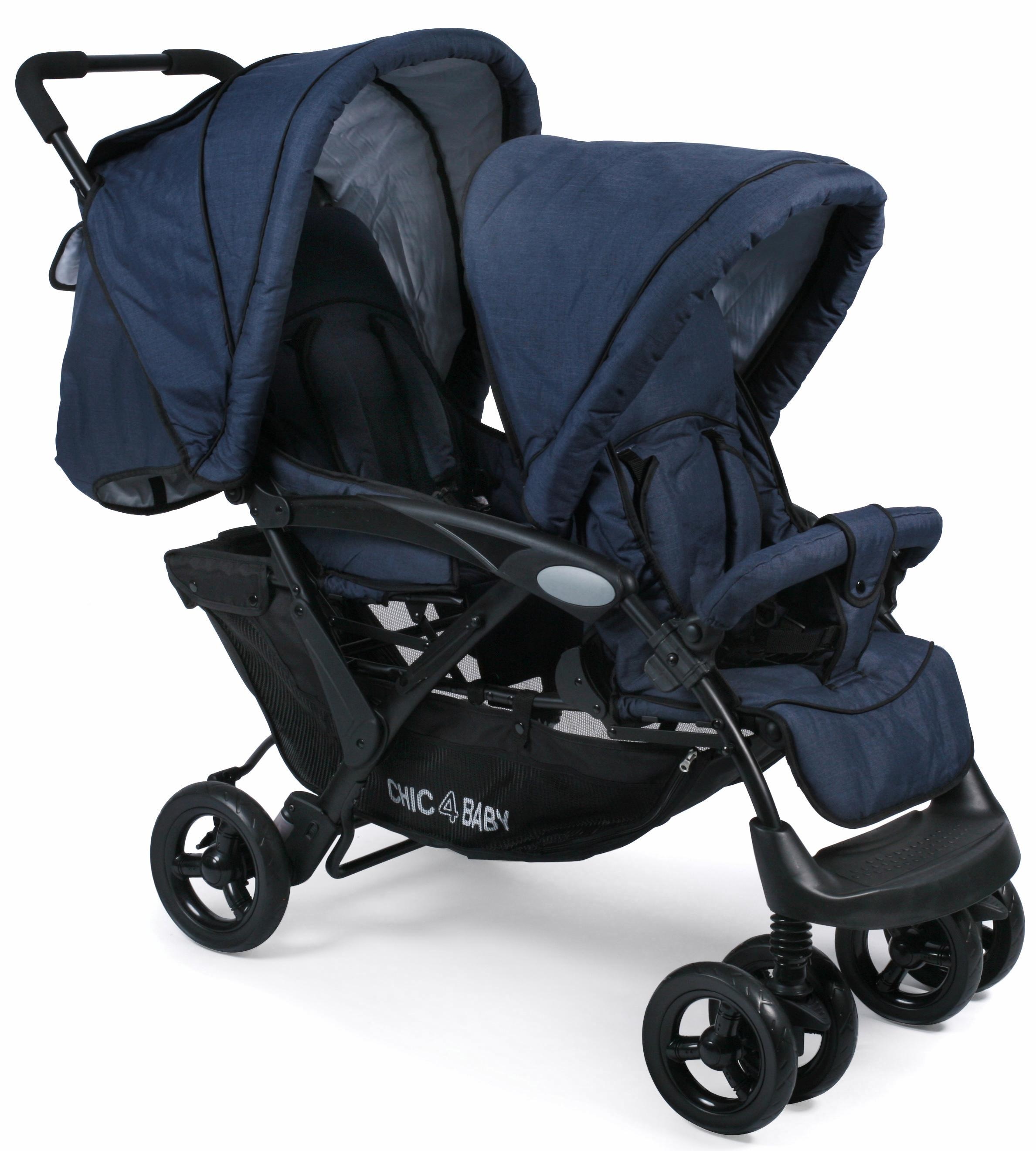 CHIC4BABY Geschwisterwagen »Duo, navy«, mit feststellbaren Doppelschwenk-Vorderrädern