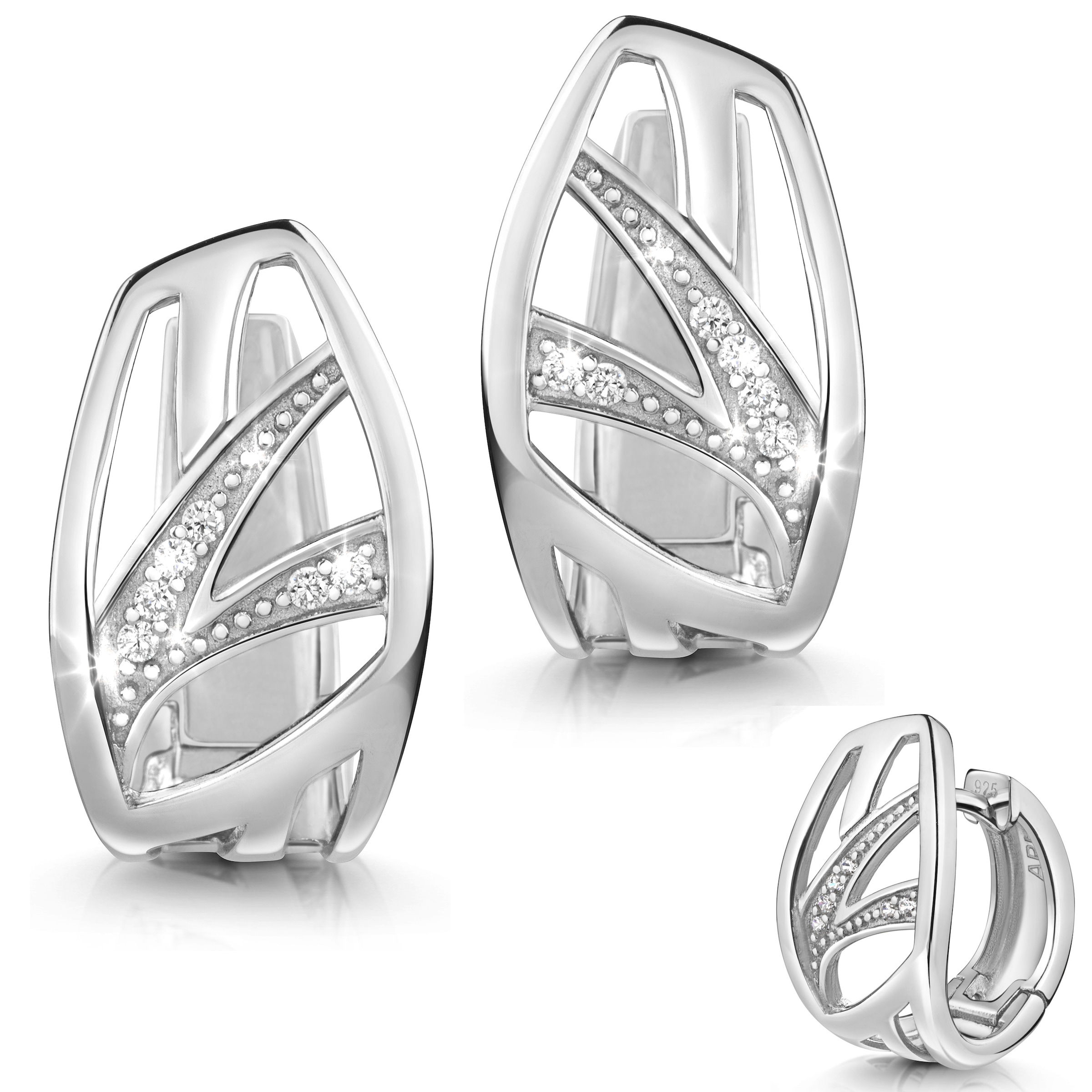 Firetti Paar Creolen »Schmuck Geschenk Silber 925 Ohrringe Blatt- oder Federdesign« Made in Germany - mit Zirkonia (synth.)