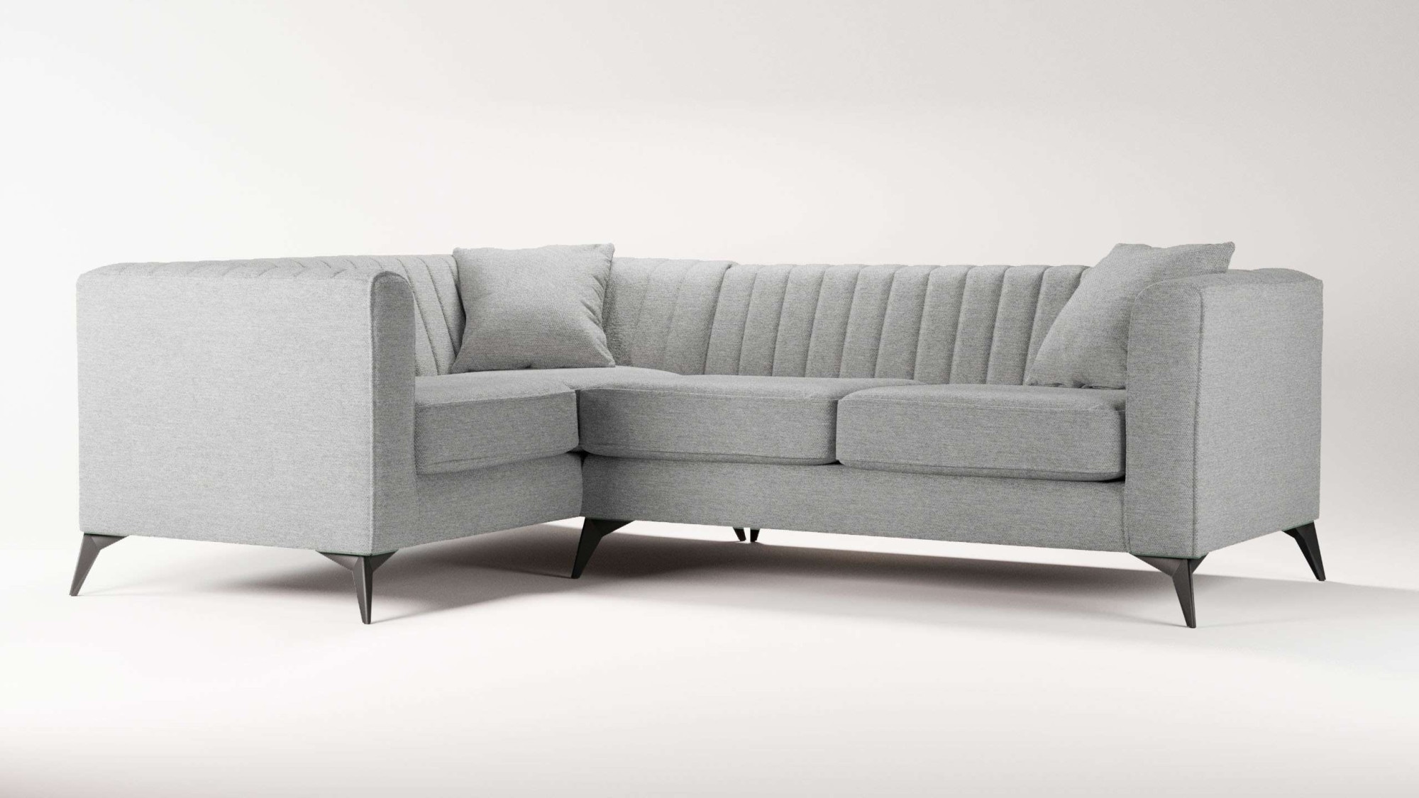 Places of Style Ecksofa »MATTHEW L-Form ideal für kleine Räume, Maße B/T/H: 240/167/74 cm«, elegantes Designsofa, Steppung im Rücken, incl. Zierkissen
