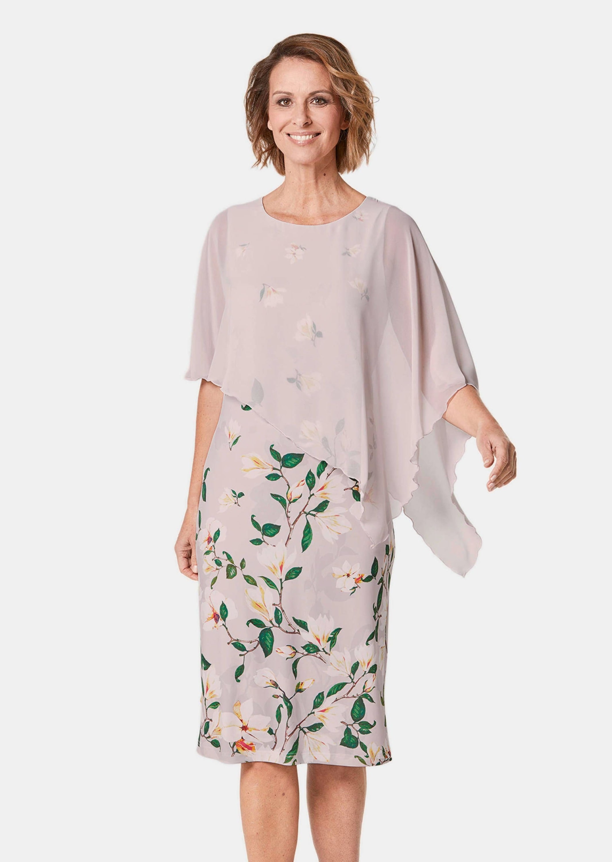 GOLDNER Abendkleid »Kleid Kleid mit floralem Druck und Chiffonüberwurf«