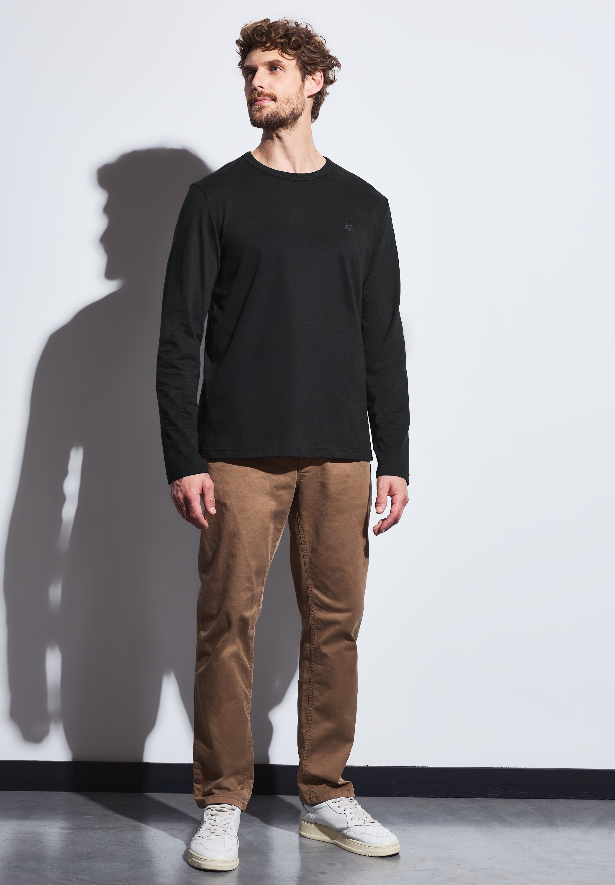 STREET ONE MEN Langarmshirt, aus reiner Baumwolle