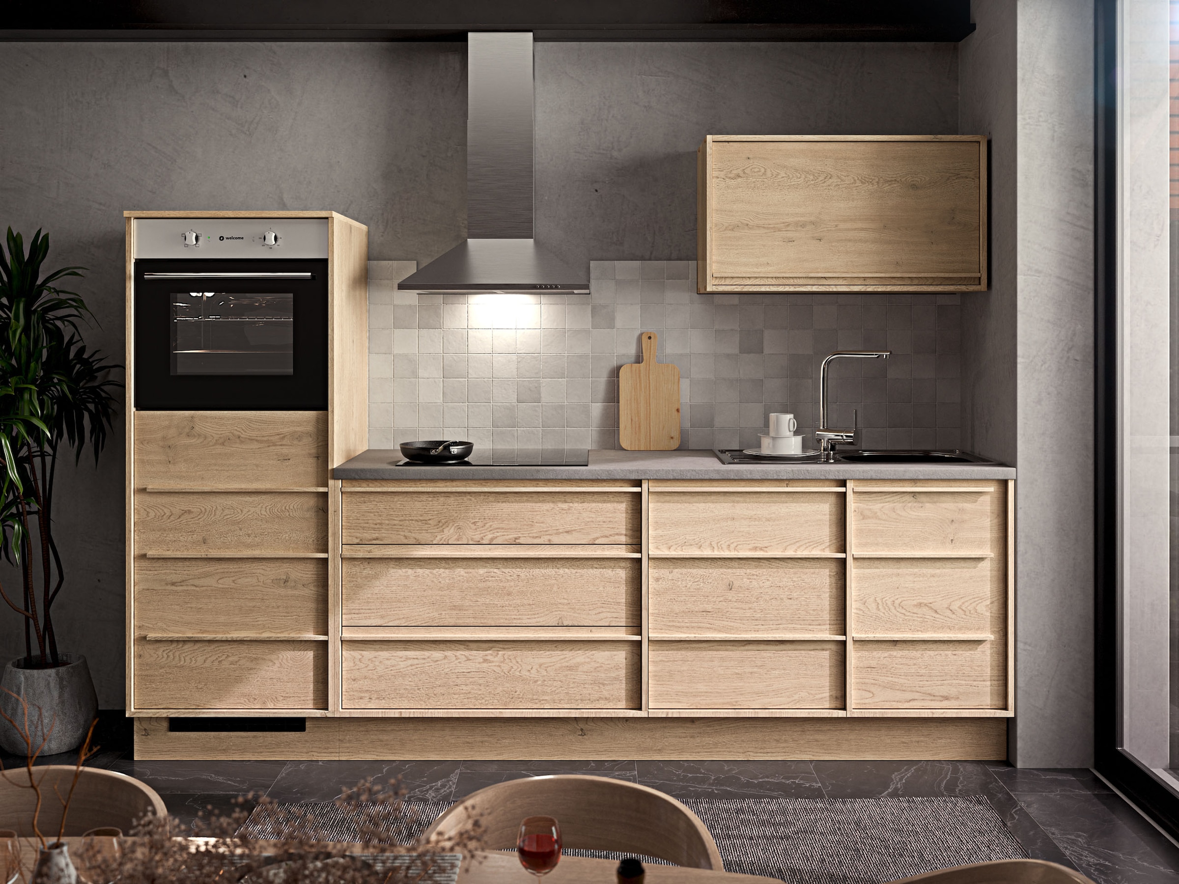 BASIC by Balculina Küchenzeile »Kyoto B/H/T 264x200x60 cm« Breite 264 cm, wahlweise mit E-Geräten und Induktion
