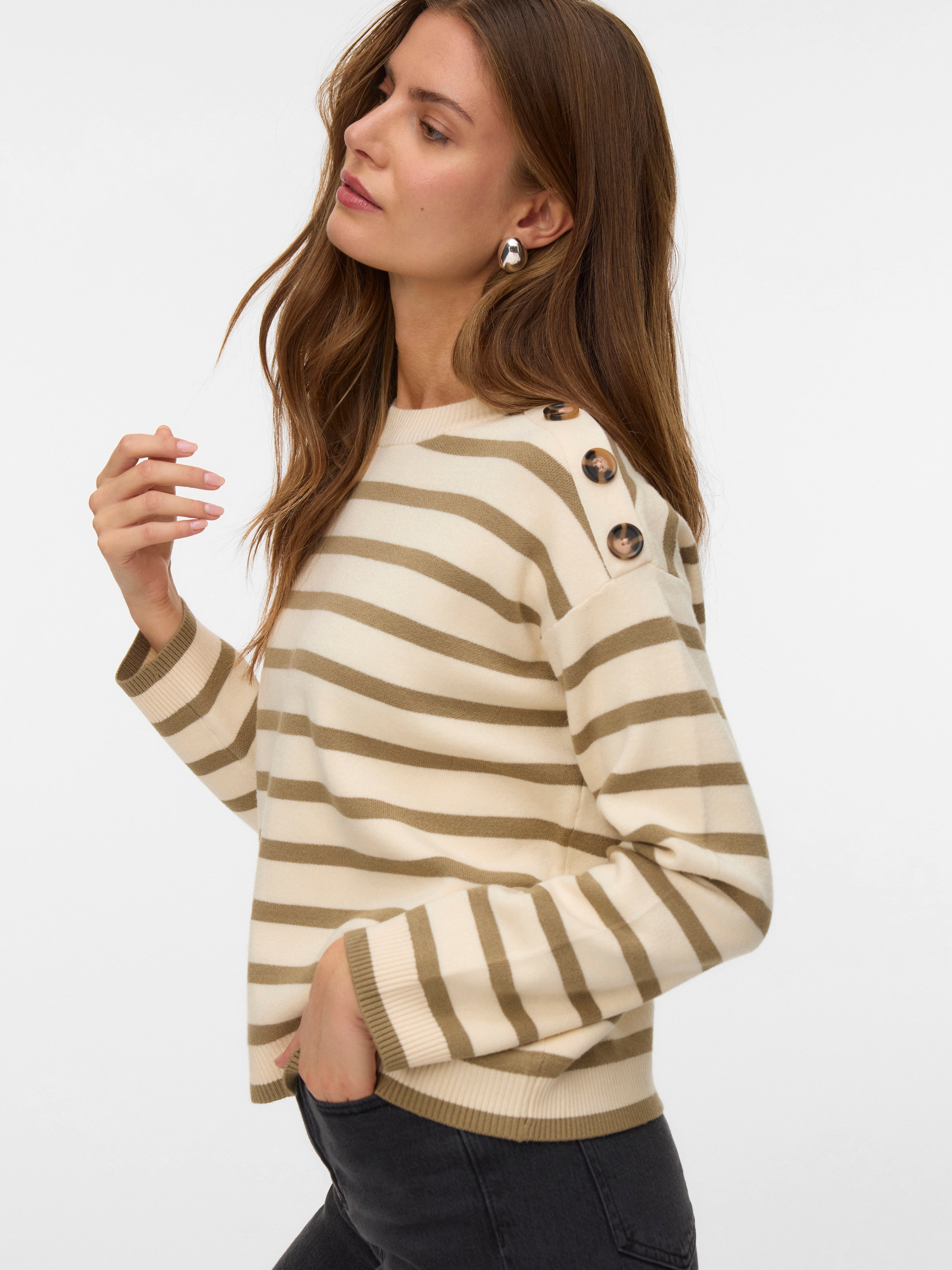 Vero Moda Rundhalspullover "VMSABA LS O-NECK BUTTON PULLOVER GA NOOS" mit Z günstig online kaufen