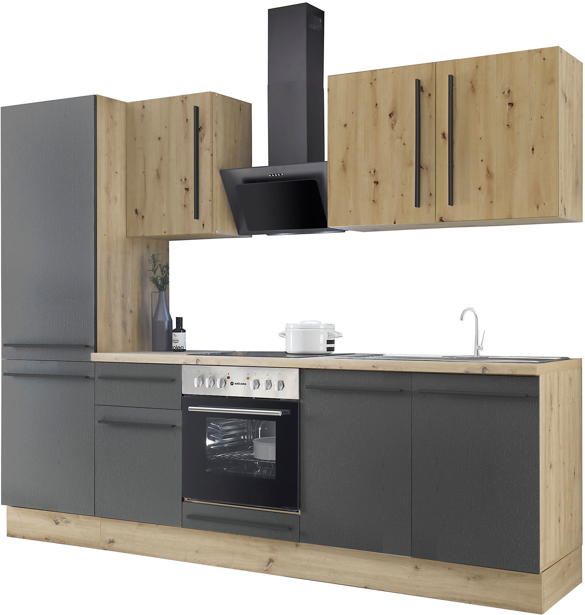 KOCHSTATION 1100000002199 "KS-Florida mit 38mm starker Arbeitsplatte" Breite 270 cm, wahlweise mit E-Geräten, Soft-Close-Funktion