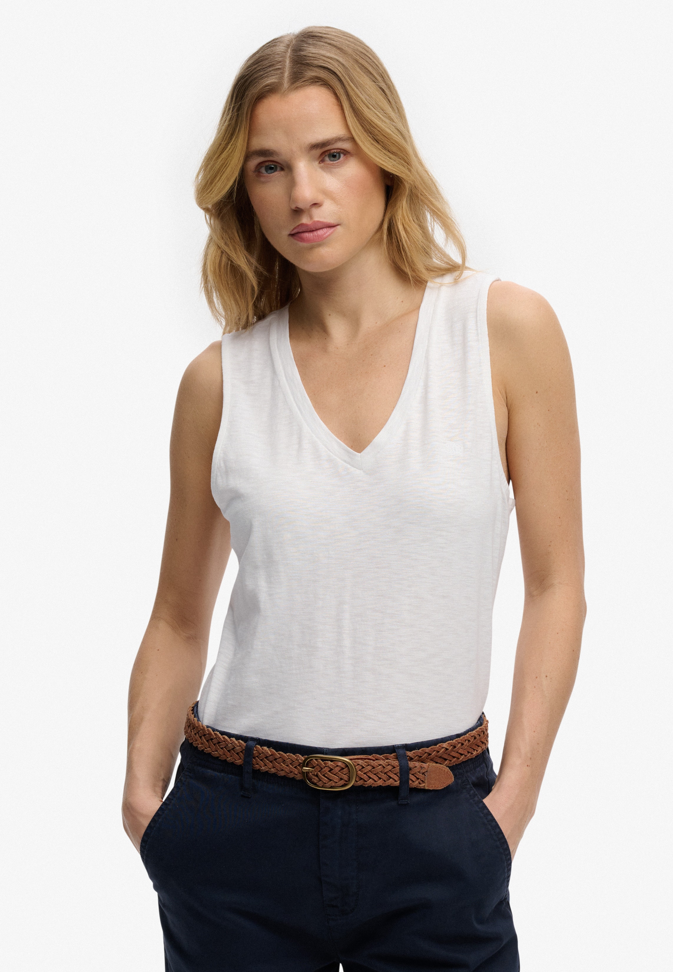Superdry "STUDIOS VEE NECK VEST" aus Baumwollmischung mit Lyocell, Regular Fit, ärmellos