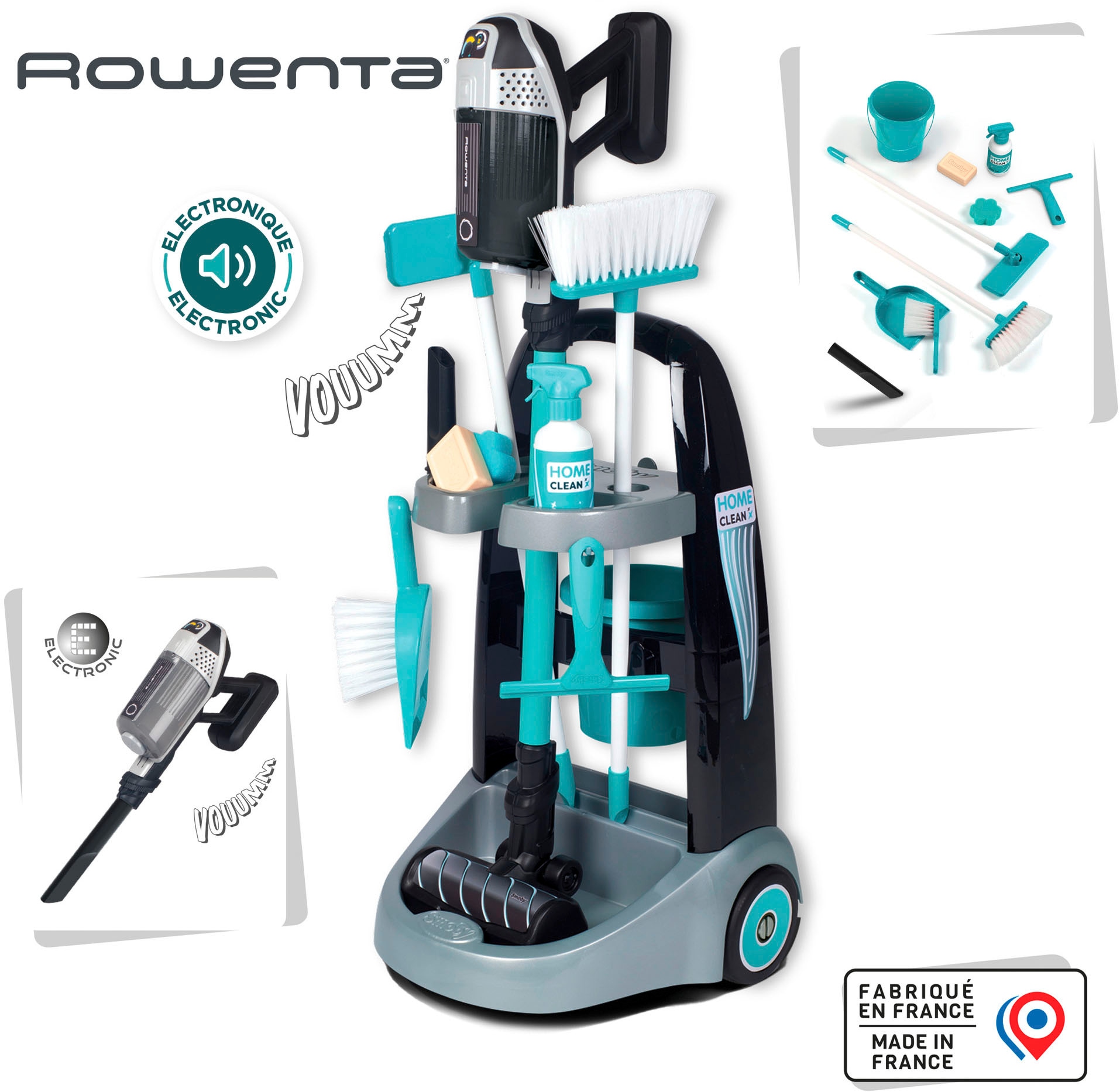 Smoby Kinder-Putzwagen »Rowenta Reinigungstrolley«, Staubsauger mit Sound; Made in Europe