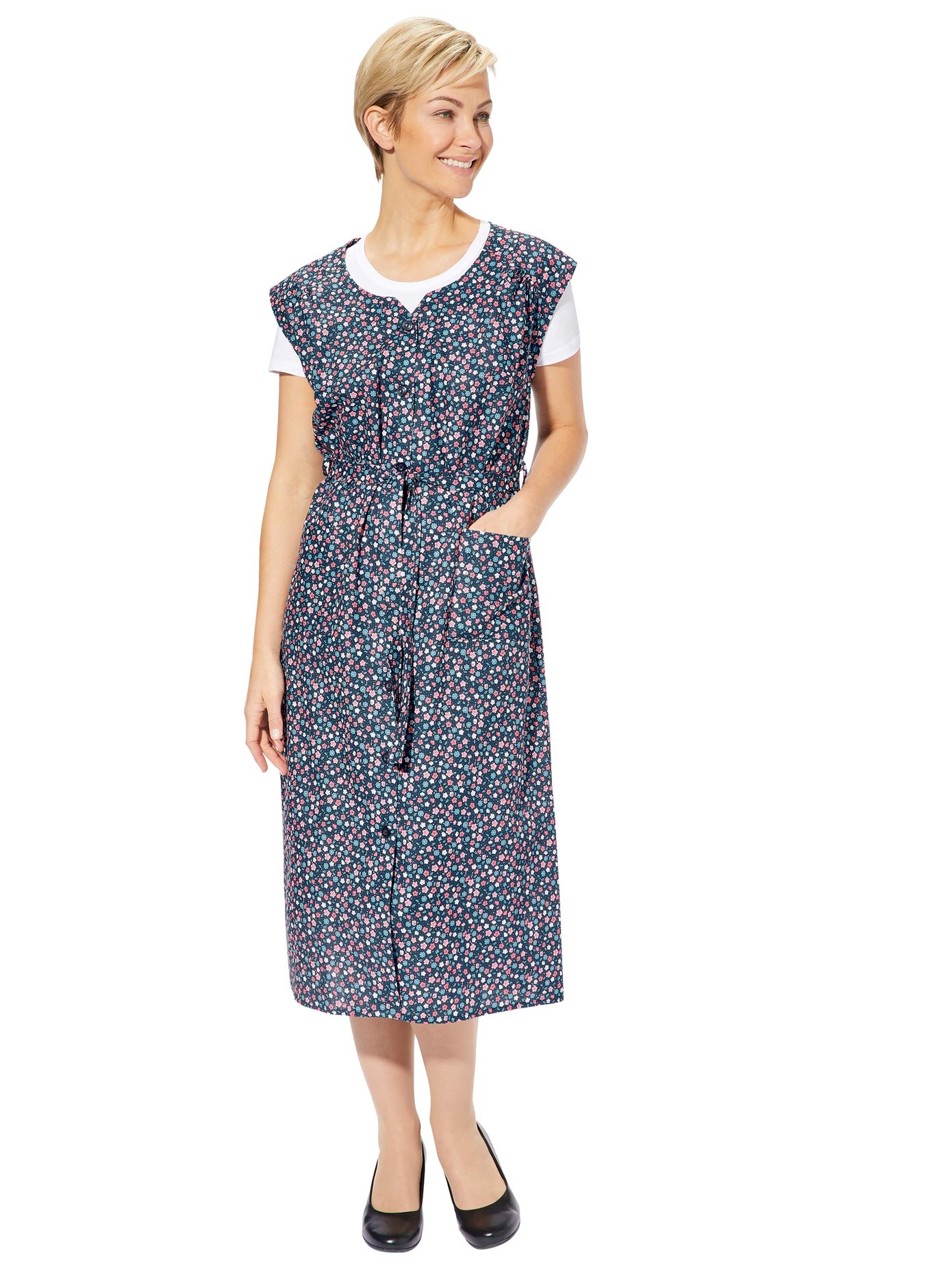 Hauskleid mit Blütendruck