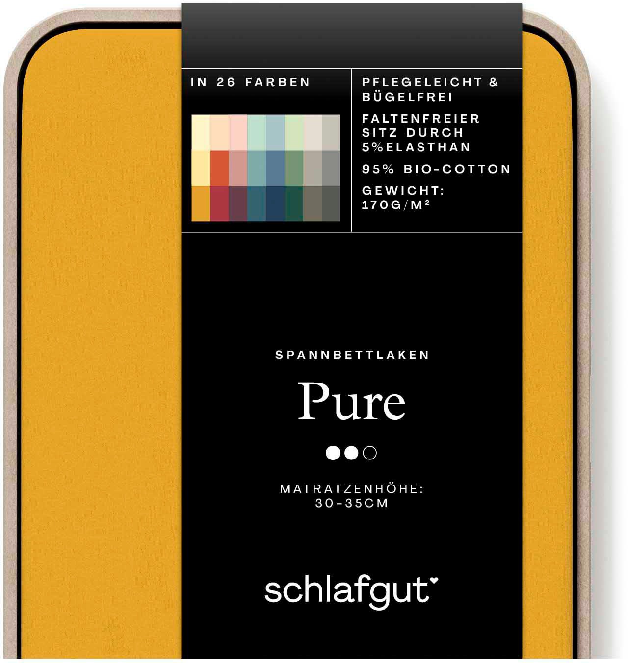 Schlafgut Spannbettlaken »PURE Bio-Baumwolle mit Elasthan, dehnbar blickdicht, straff, Bettlaken«, PREMIUM Laken für Matratzen bis 30cm Höhe, in 90x200, 140x200, 180x200