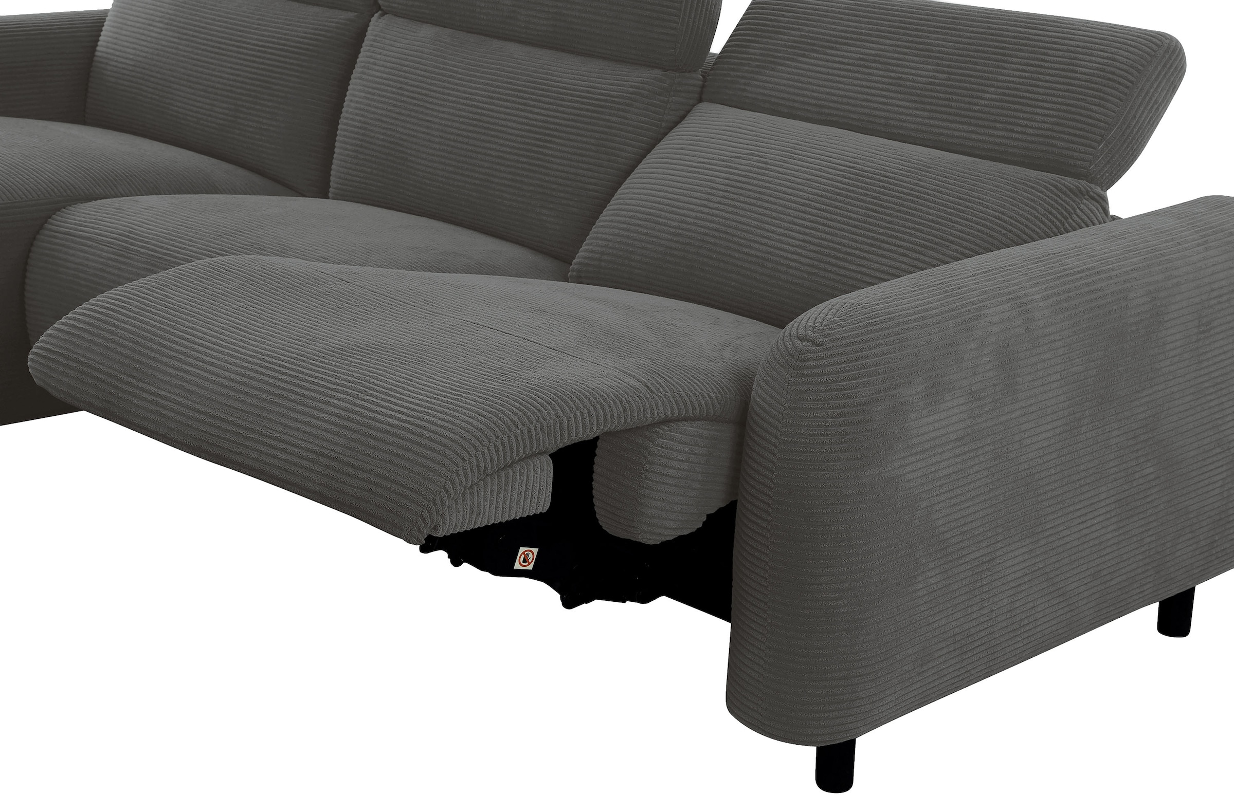 OTTO home Ecksofa »SKAANE in Cord, L-Form, 274 cm, manuelle u. elektrische Relaxfunktion,« rundes Design, Kopfteilverstellung, Federkernpolsterung