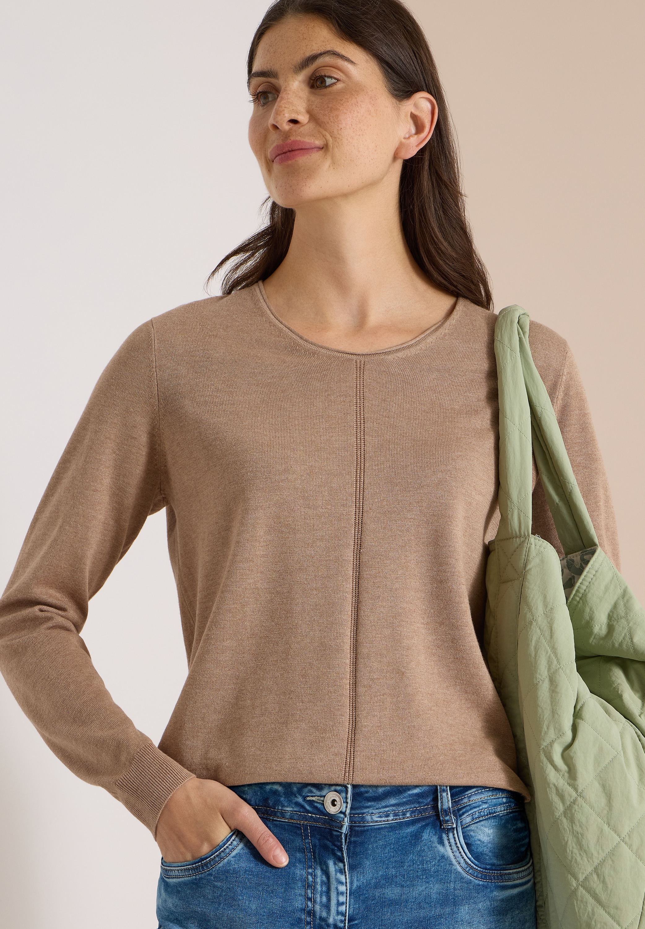 Cecil Strickpullover Baumwoll-Viskosemix, Feinstrick, unifarben