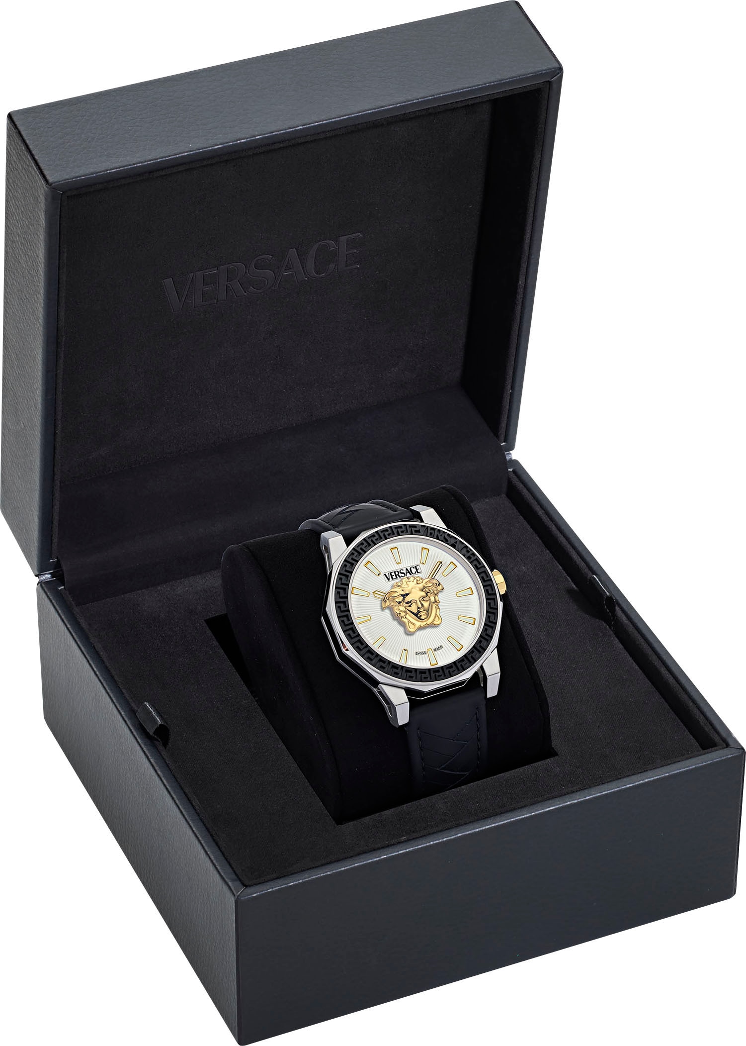 Versace Quarzuhr »MEDUSA DECO GENT«, Armbanduhr, Herrenuhr, Swiss Made, Saphirglas, Lederarmband, analog
