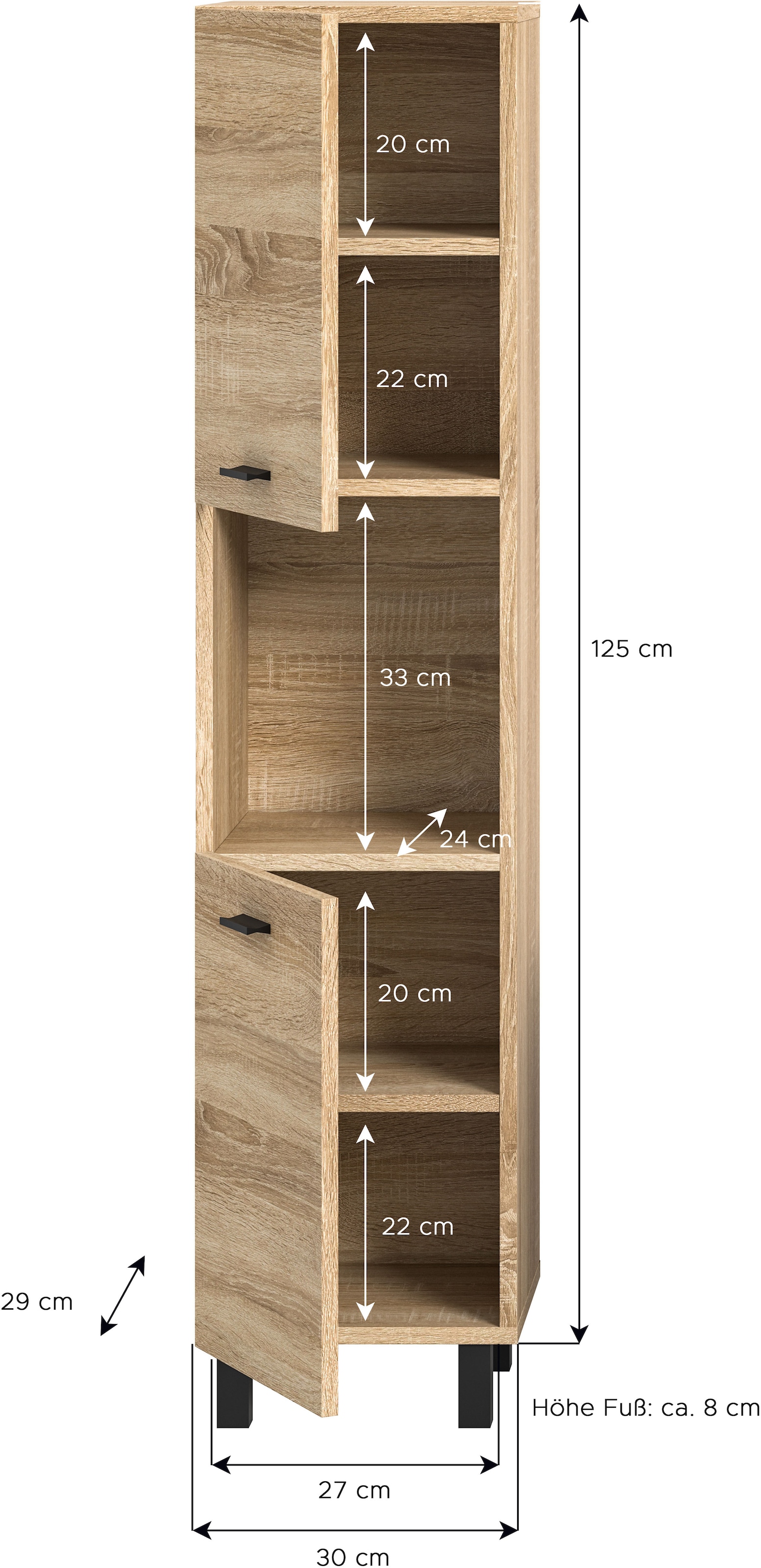 welltime Hochschrank »Tampa, Höhe 125cm, hängend oder stehend montierbar«, Badschrank, Bad-Hängeschrank, Badezimmer, Bad-Möbel